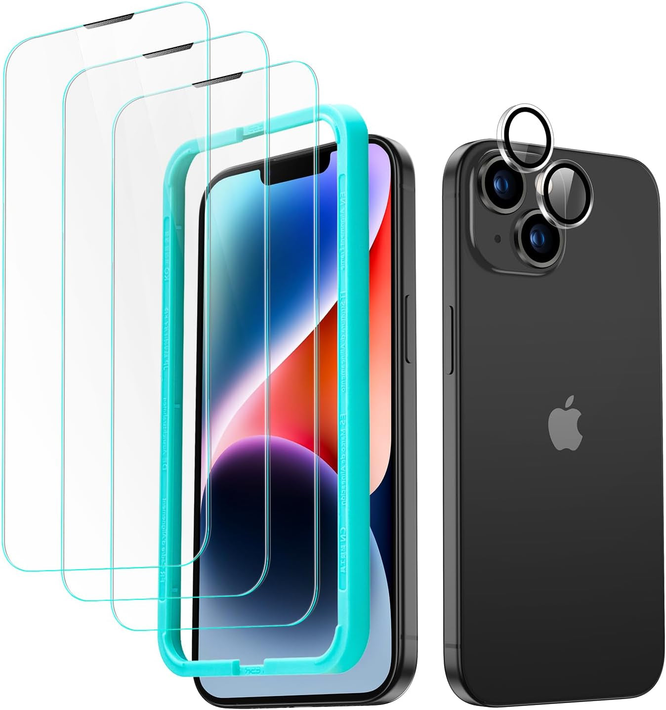 Screen Protector Set, 3 Tempered-Glass Screen Protectors and 1 Set Individual Lens Protectors, 2.5D Curved Edges, Scratch Resistant