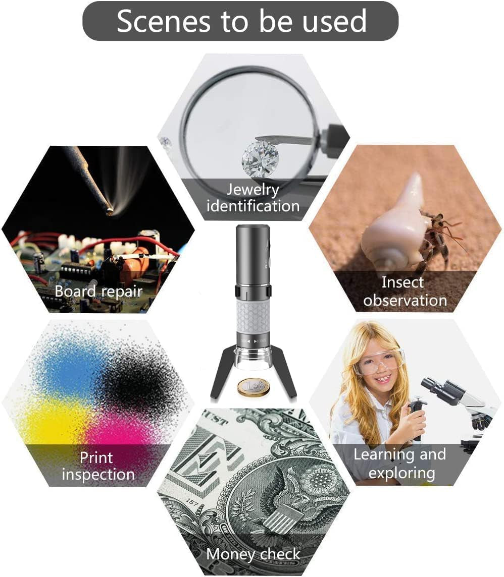 Wireless Digital Handheld Microscope - 4K Camera, 50-1000X Magnification, and Metal Stand for iPhone, iPad, Android, Mac, Windows, and Linux