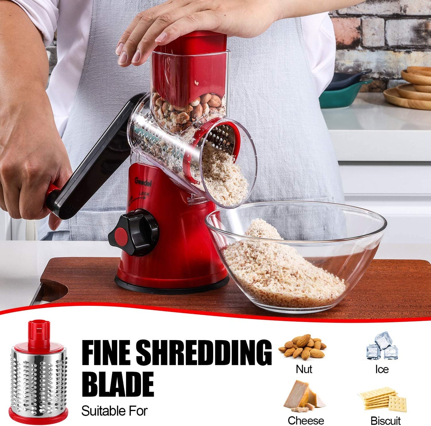 Rotary Mandoline Vegetable Slicer and Cheese Grater with Interchangeable Blades for Effortless Food Preparation