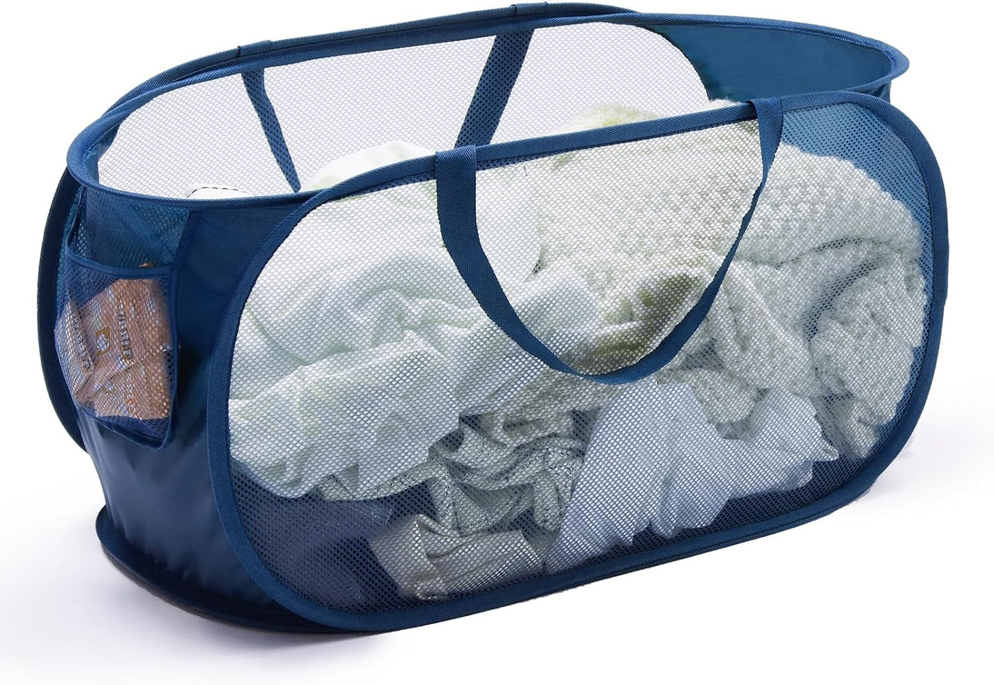 Collapsible Mesh Laundry Basket with Durable Handles and Pockets - Portable and Foldable Clothes Hamper