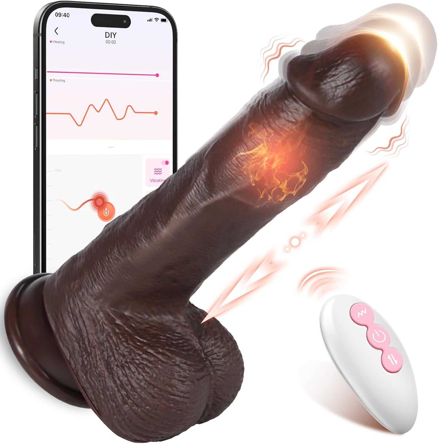 Dildo Thrusting Dildos Realistic Vibrator - Vibrators Adult Sex Toys for Women,Silicone 8 Inch Suction Cup Dildo Fake Penis Anal G-Spot Stimulator and Couple Pleasure with 5 Thrusting & Vibrating Mode