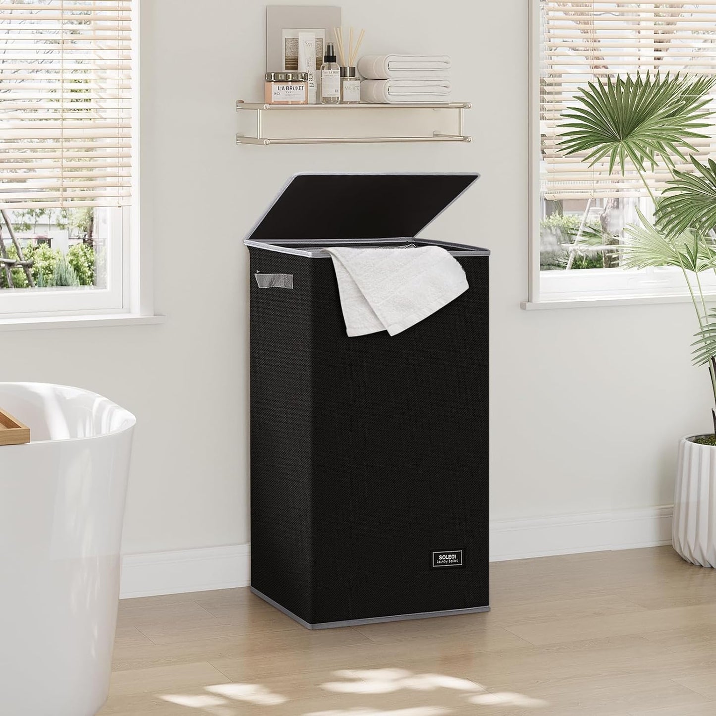 Laundry Basket with Lid 100L Large Laundry Basket Collapsible Laundry Hamper Tall Clothes Baskets Folding Washing Bin Foldable Hamper Bags for Bedroom, Closet, Bathroom, College - Black