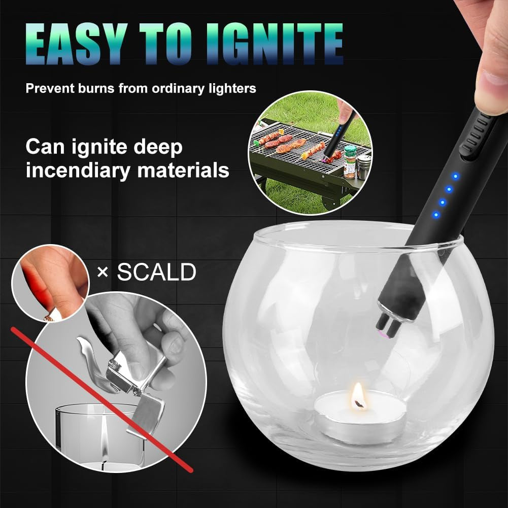 Electric Candle and BBQ Lighter - USB-C Rechargeable Flameless Plasma Arc Lighter, Windproof Electronic Lighter for Candles and Fireworks (Black)