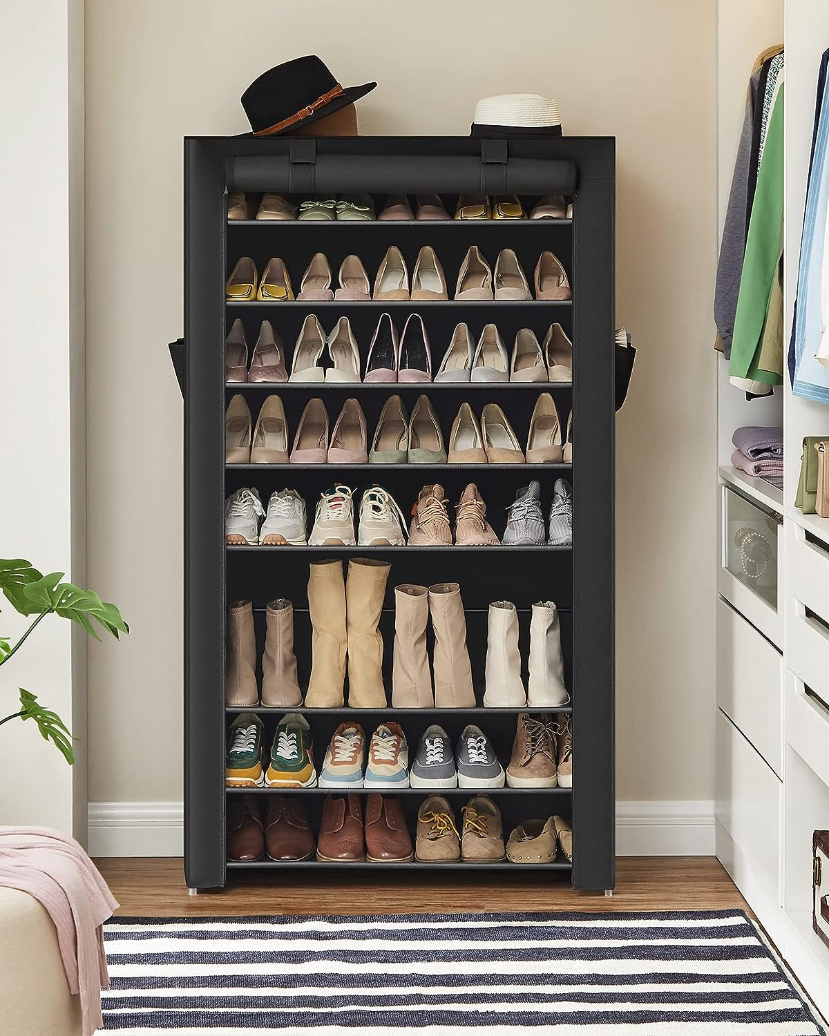 9-Tier Shoe Organizer with Nonwoven Fabric Cover - Storage Solution for 40-50 Pairs of Shoes, Black