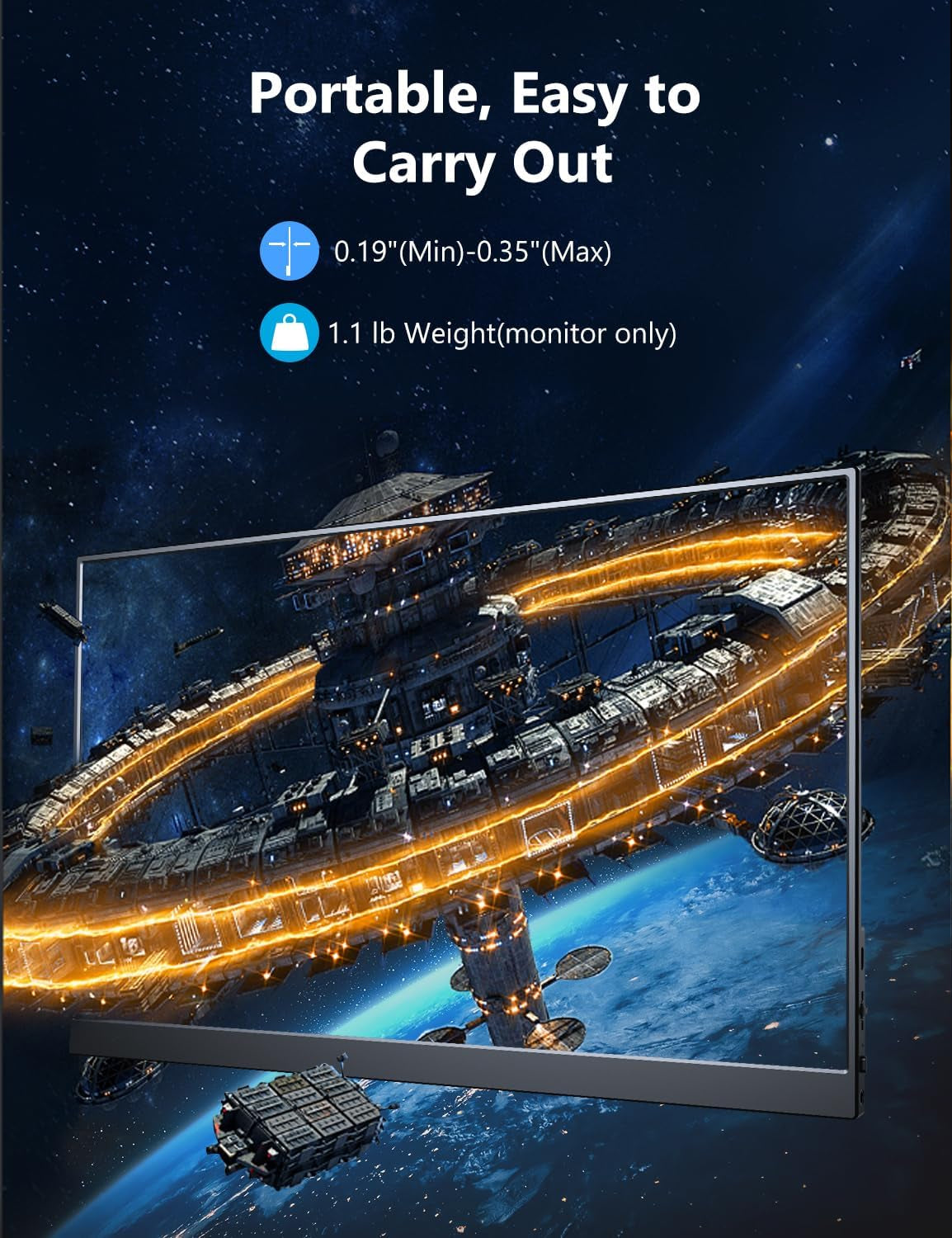 15.6-Inch Portable 1080P FHD Monitor with USB-C and HDMI Connectivity, HDR Eye Care External Display with Smart Cover