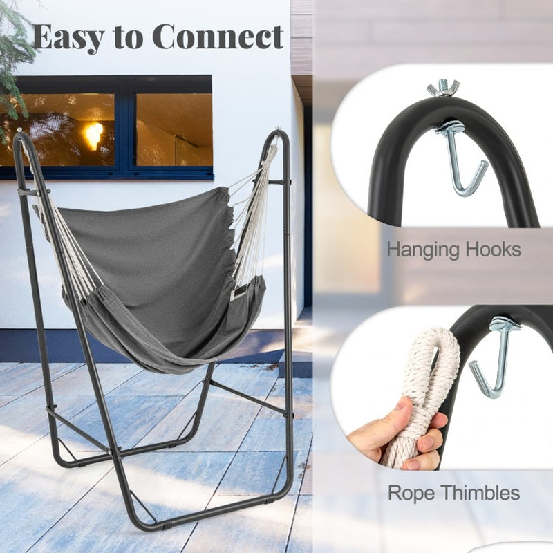 Heavy-Duty Metal Frame Hammock Chair with Convenient Side Pocket