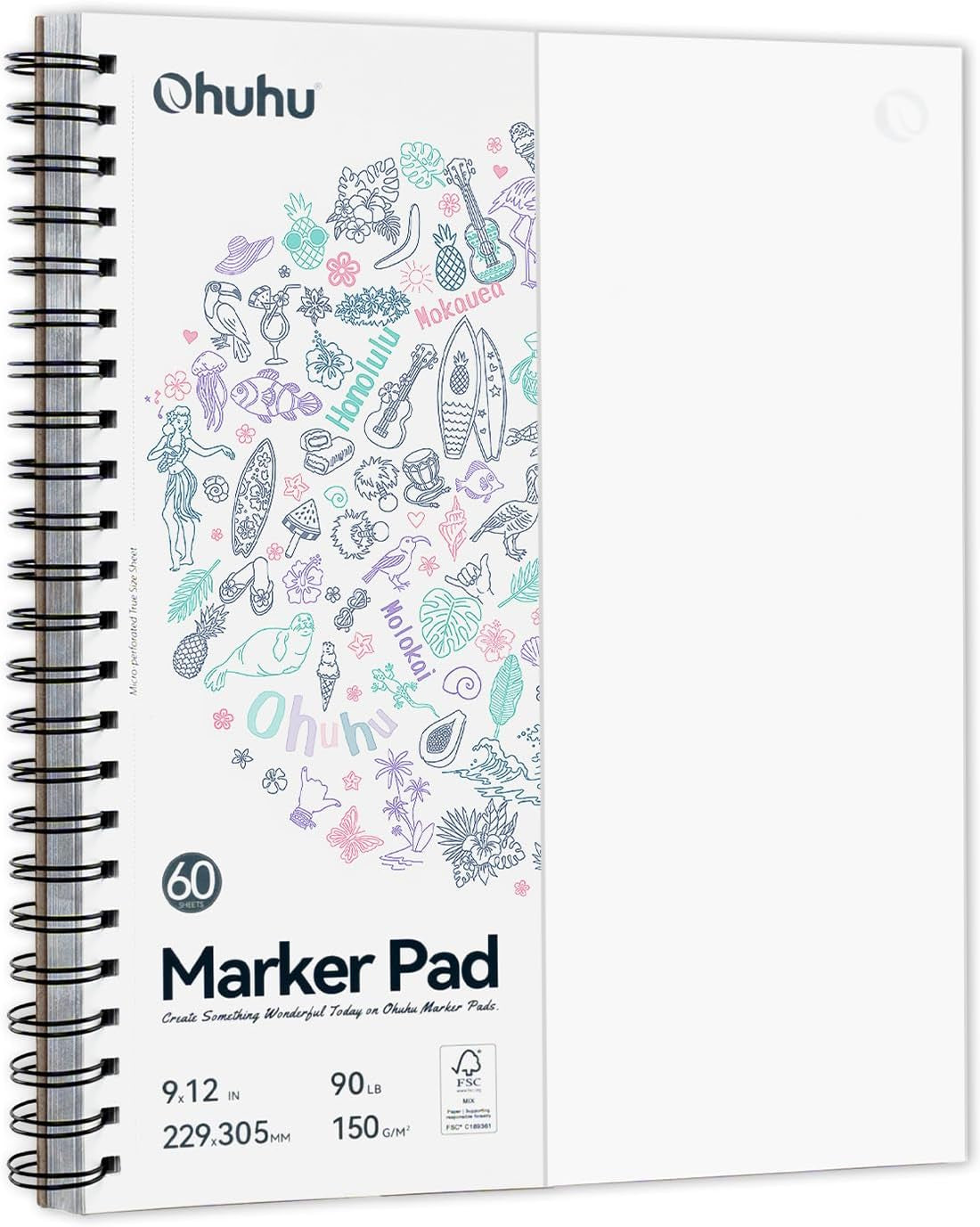 Double-Sided Marker Pads Art Sketchbook - 7.6" x 10" Large Format - 90LB/150GSM Smooth Bleedproof Paper - 60 Sheets/120 Pages