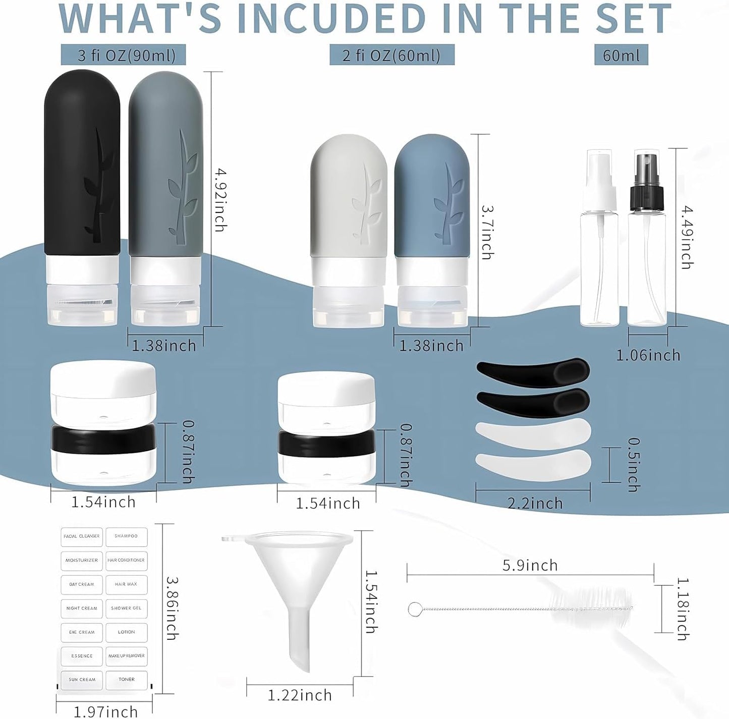 18-Pack TSA Approved Travel Bottles Set for Toiletries - Leakproof and Refillable Silicone Containers for Travel Essentials