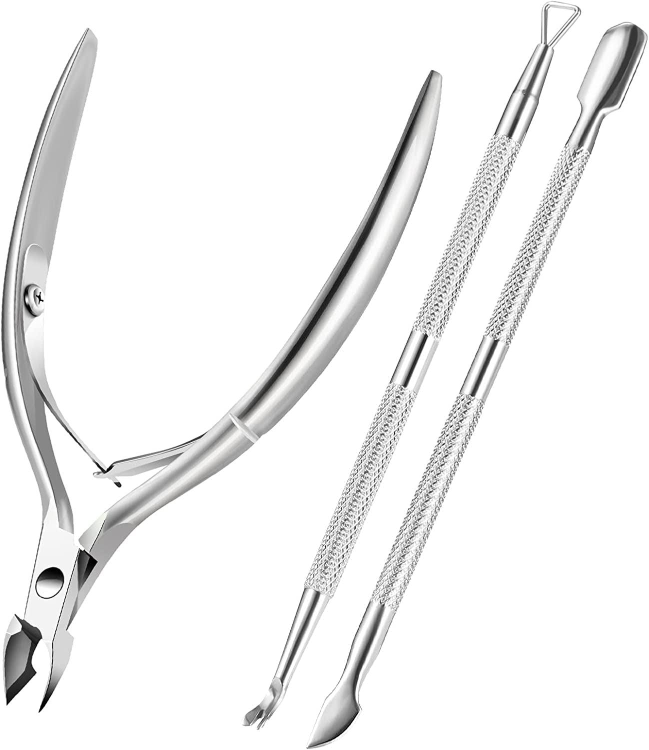 Professional Cuticle Trimmer and Pusher Set - Durable Cuticle Remover Nipper, Scissors, and Triangle Peeler for Manicure and Pedicure (Silver)
