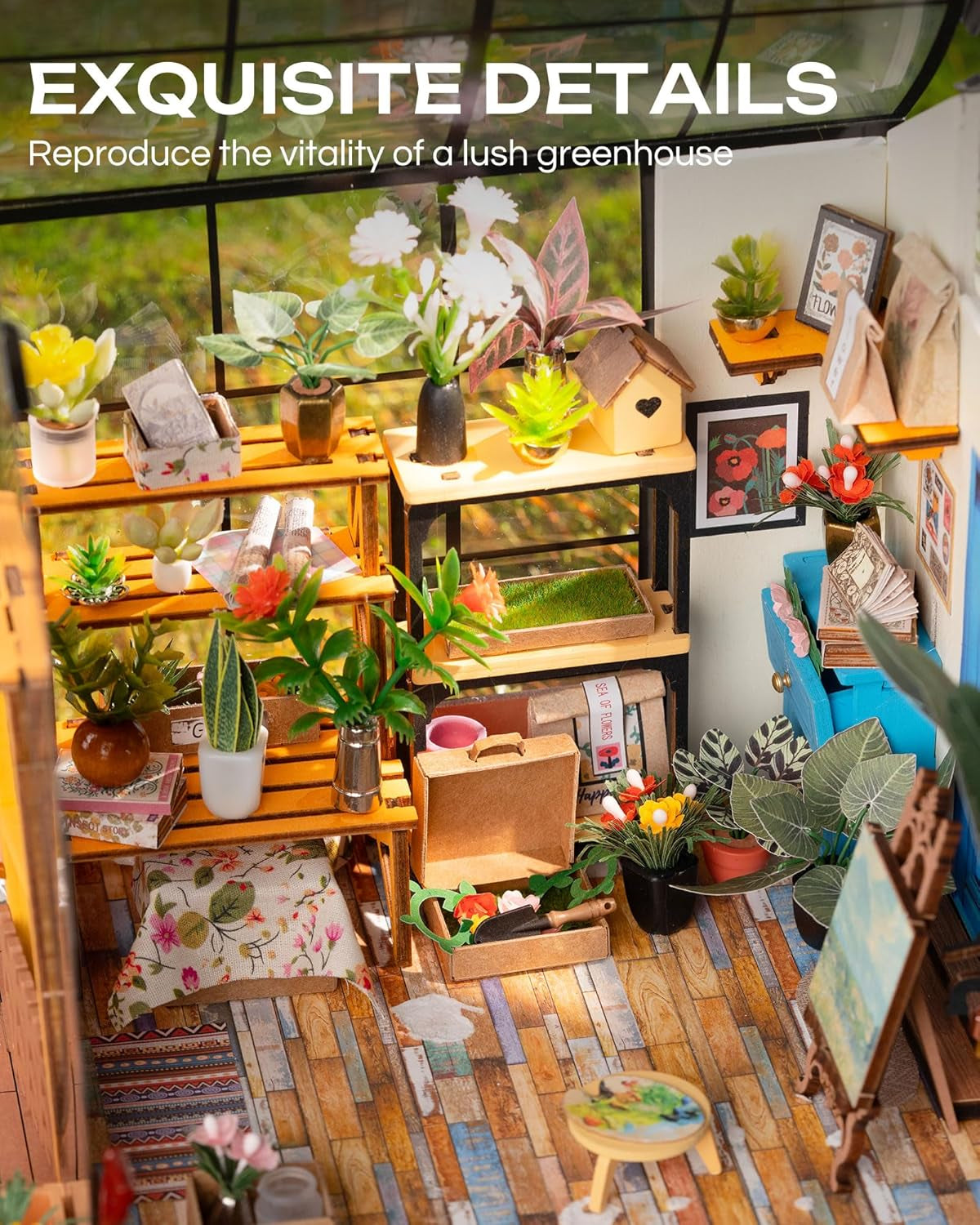 Cathy's Flower House DIY Miniature Dollhouse Kit - Handmade Greenhouse Model for Home Decoration - Ideal Christmas and Birthday Gift for All Ages