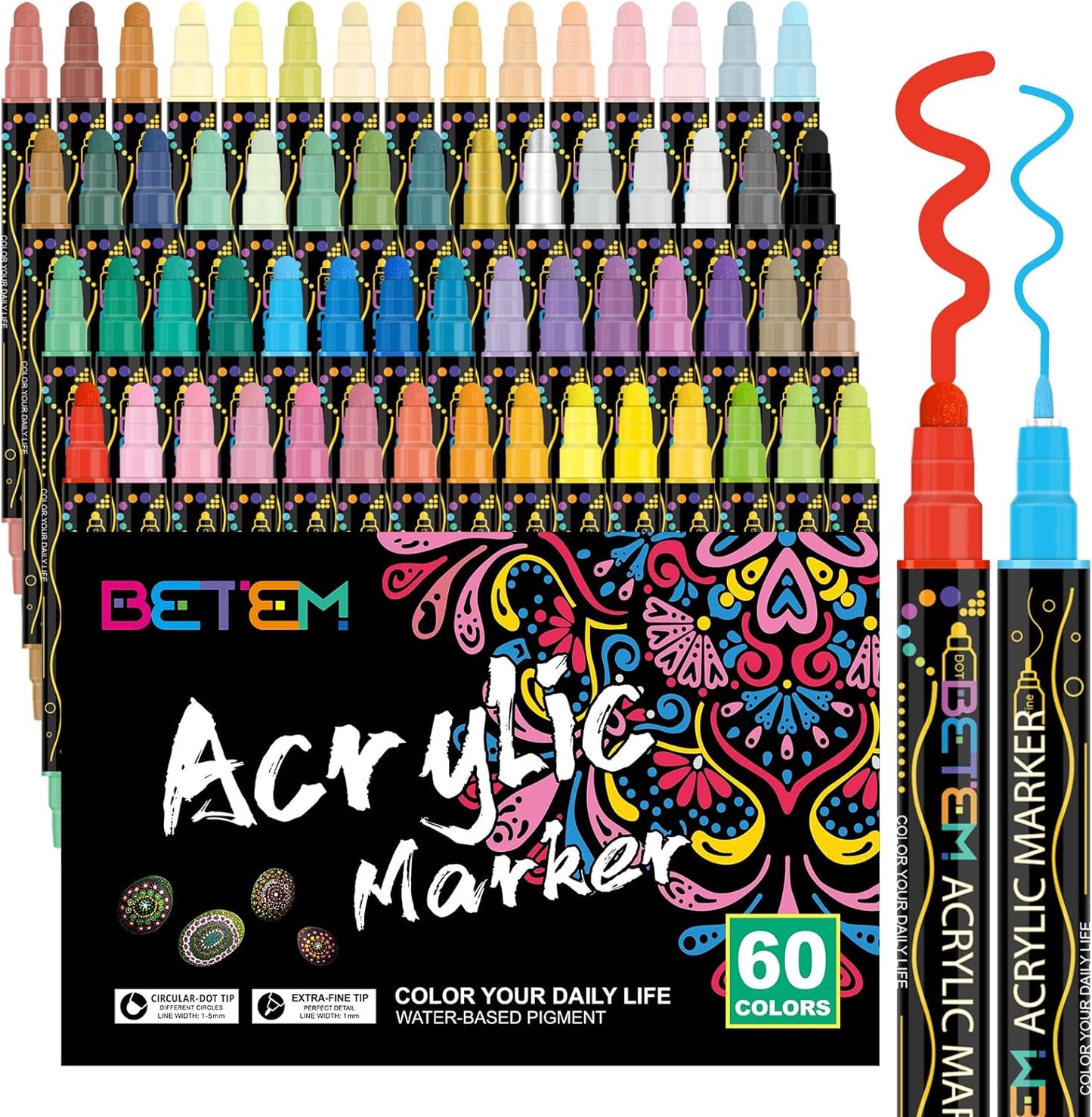 24-Color Dual Tip Acrylic Paint Markers for Versatile Art Applications on Wood, Canvas, Stone, Glass, and Ceramic