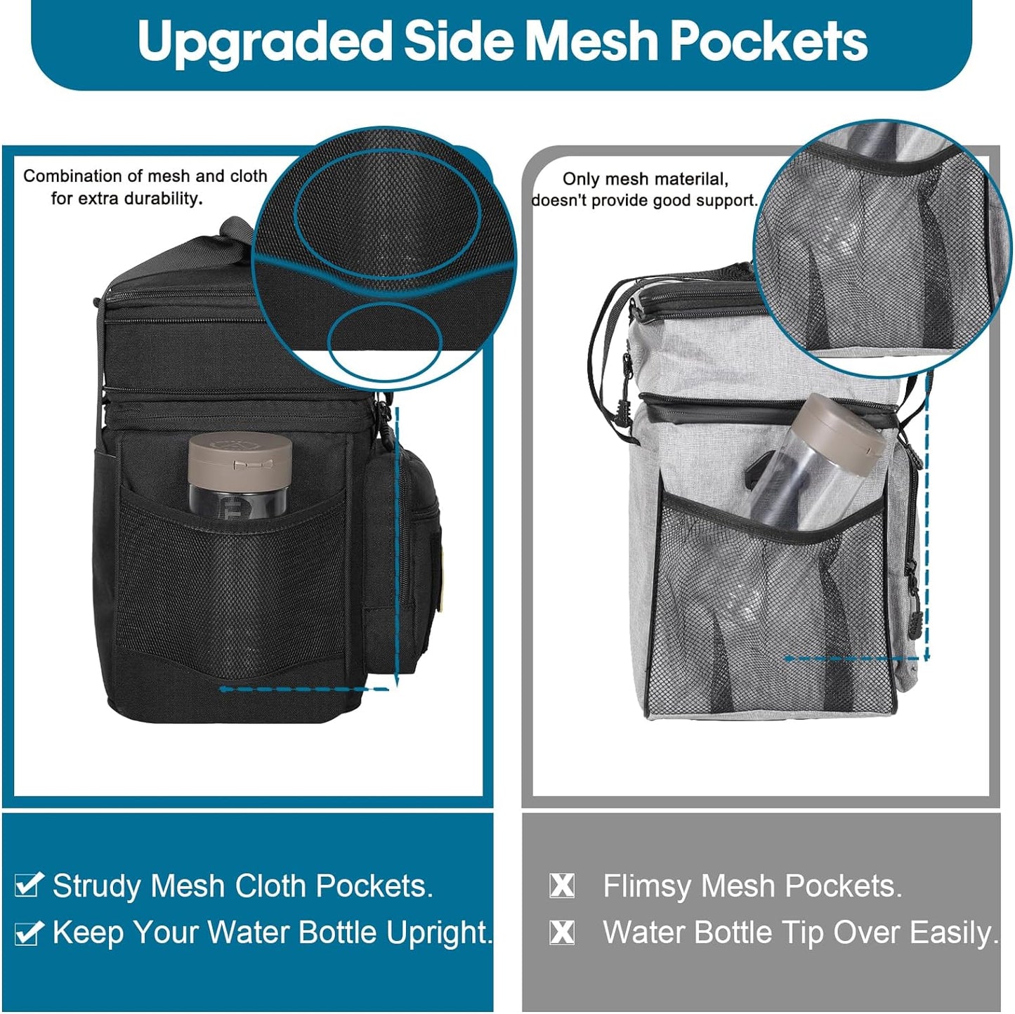 Expandable Tactical Insulated Lunch Box - Double Deck Large Durable Leakproof Cooler Bag for Men and Adults, Black, 16L