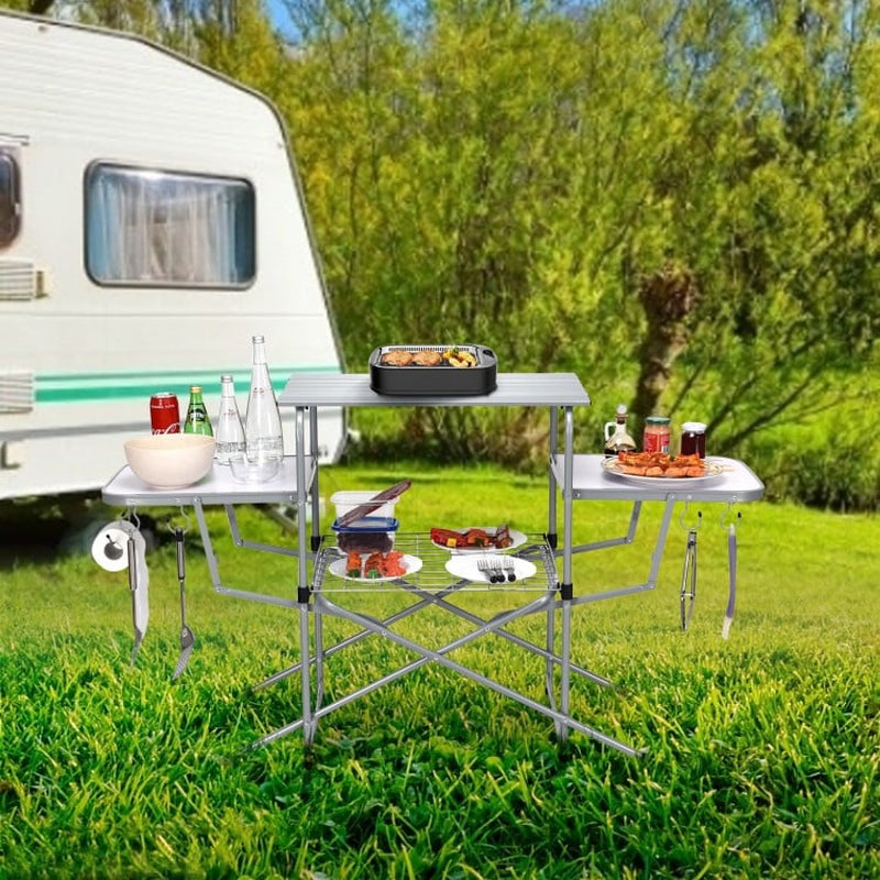 Foldable Outdoor Barbecue Table and Grilling Stand