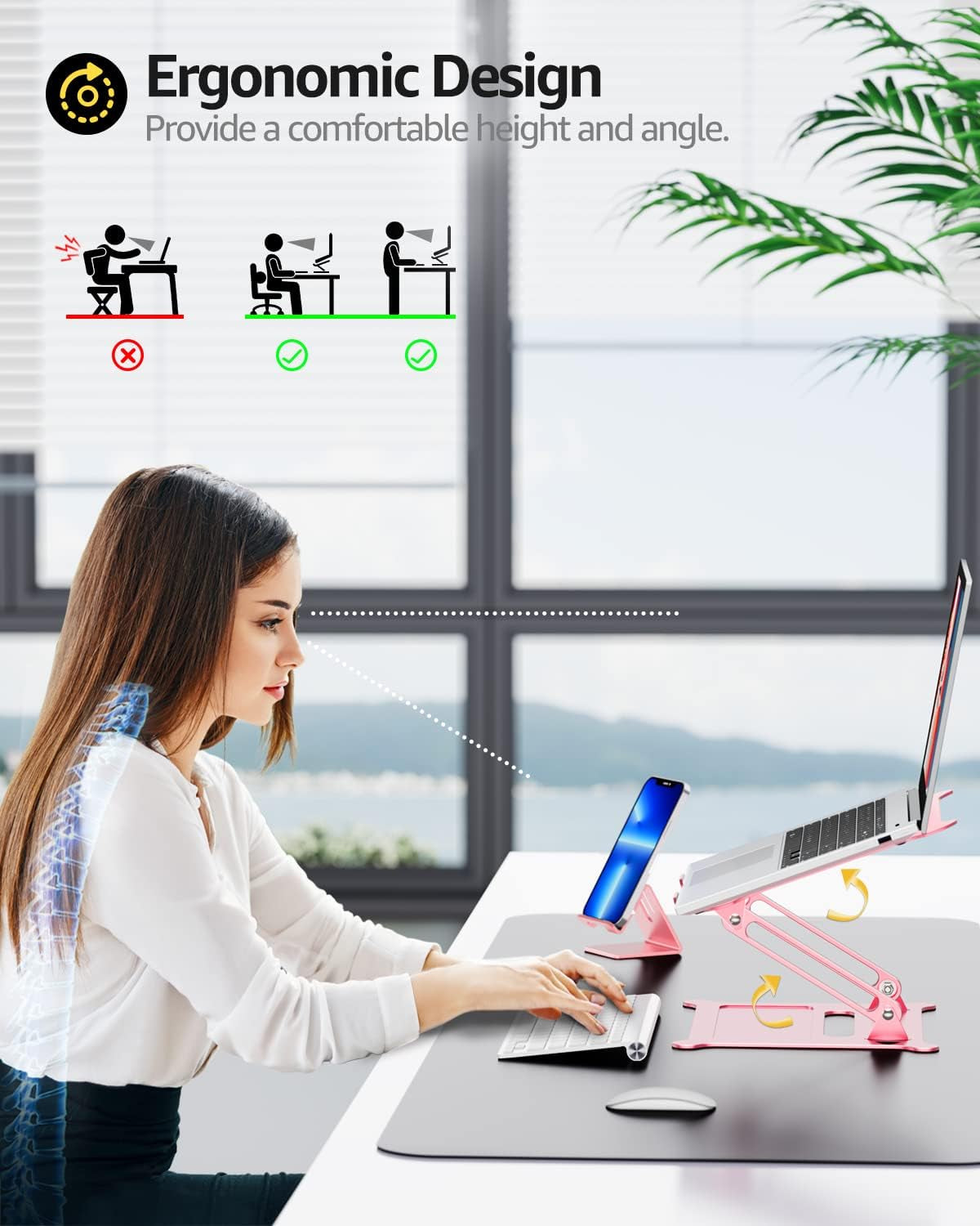 Adjustable Laptop Notebook Stand - Portable Riser Compatible with 10-15.6" Laptops, Including MacBook Air/Pro, HP, Dell XPS, and Lenovo (Rose Gold)