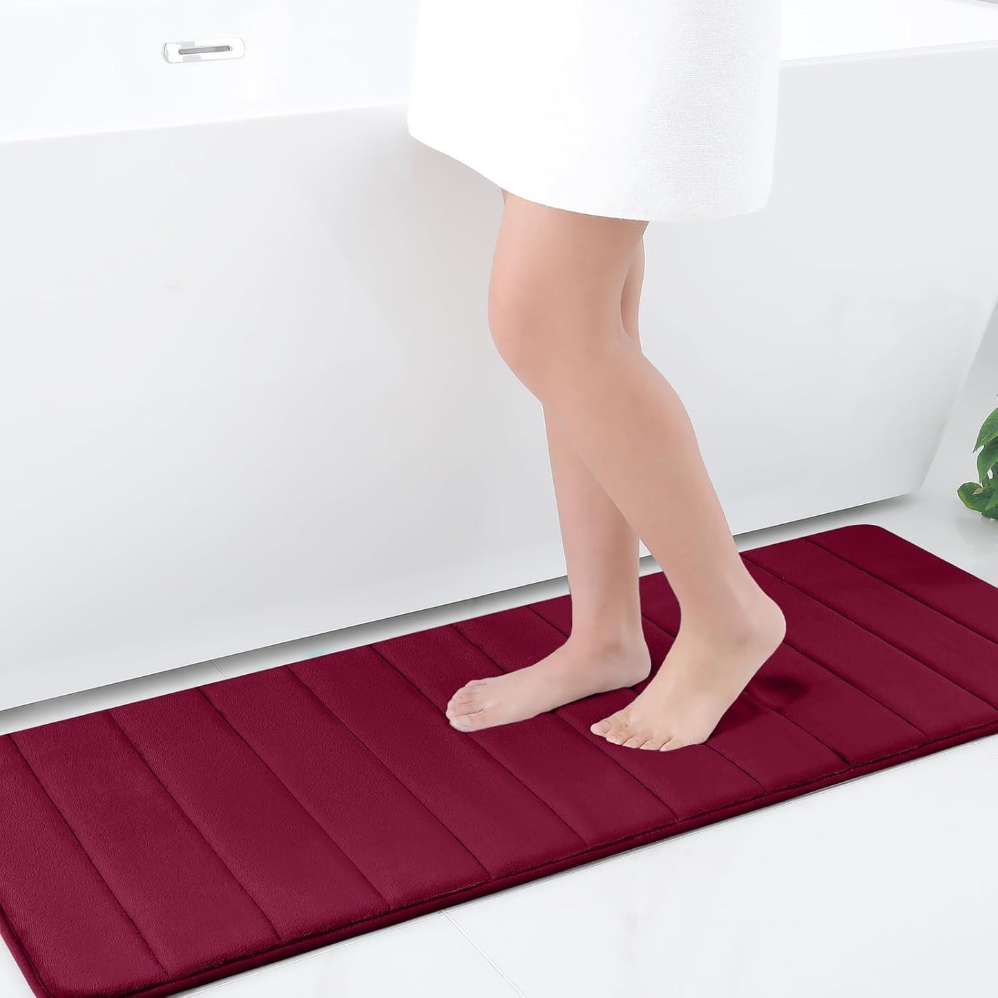 Memory Foam Non-Slip Bath Mat with Absorbent Rubber Backing for Kitchen and Bathroom Floors, 16" x 24", Black