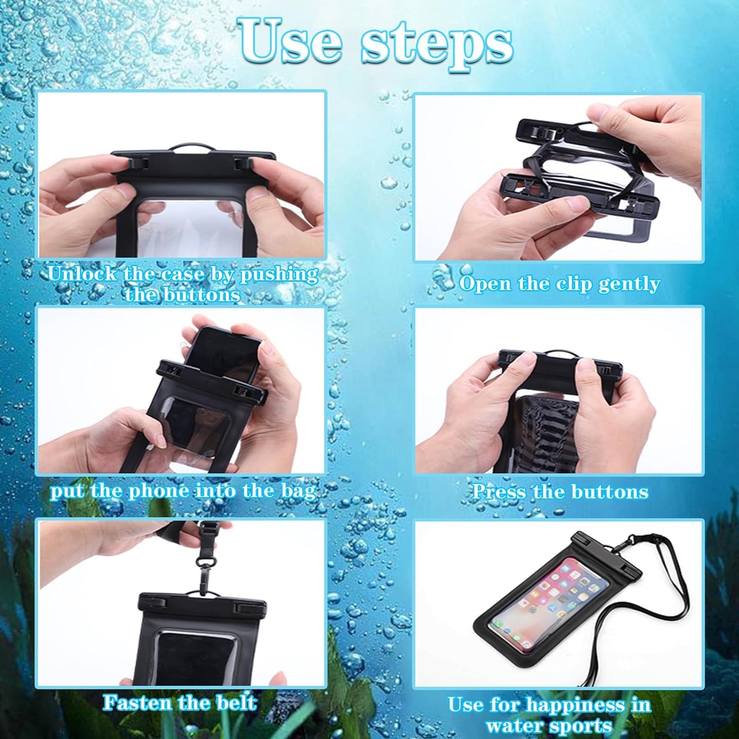 4-Pack Multicolor Universal Waterproof Phone Pouch - Large IP68 Waterproof Case , Compatible with Devices Up to 7.5"