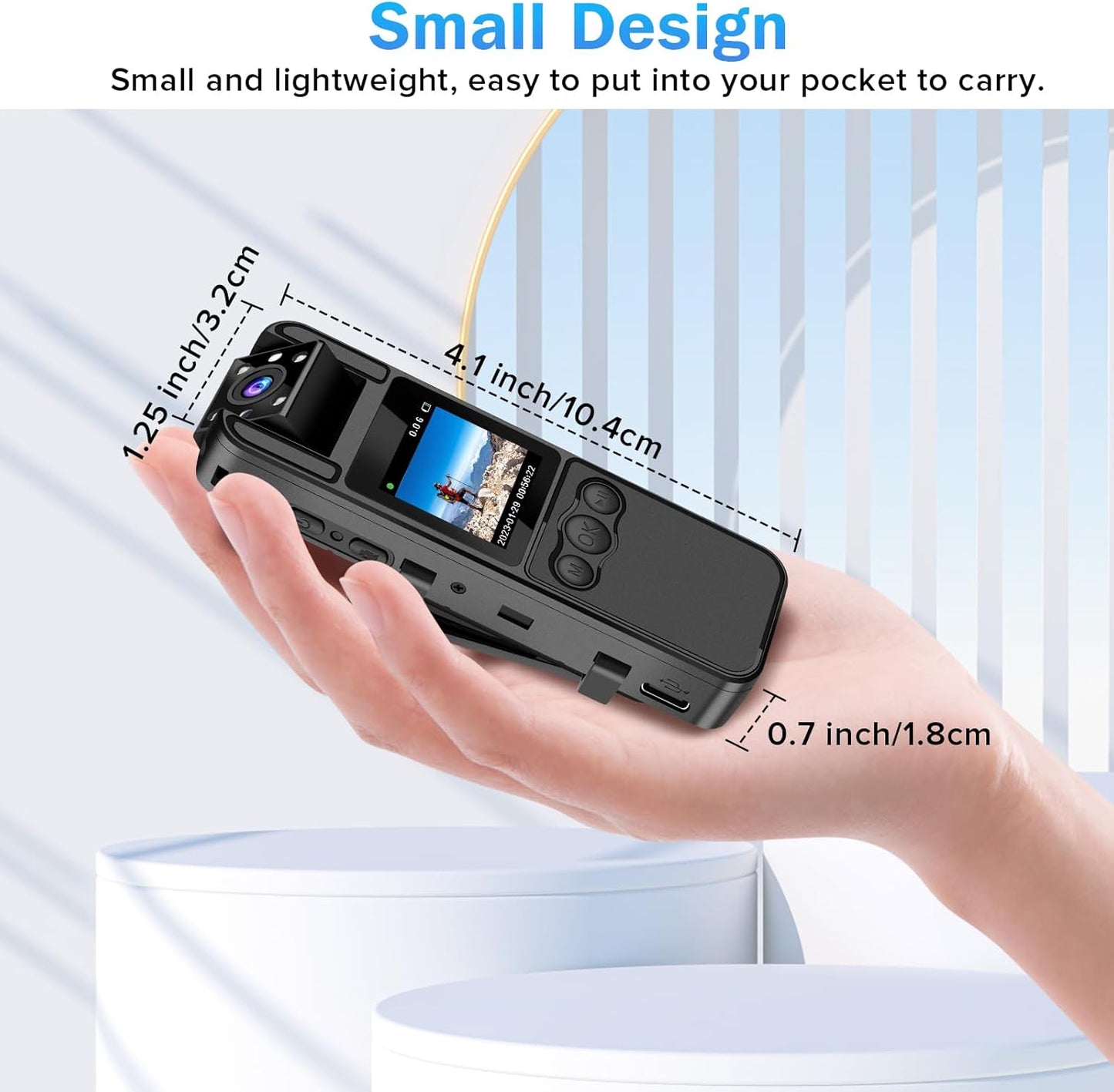 Professional Body Camera with Audio and Video Recording, 6-Hour HD 1296P, 180° Rotating Lens, Night Vision, 64GB Storage, Compatible with iPhone, Android, Mac, and Windows PC