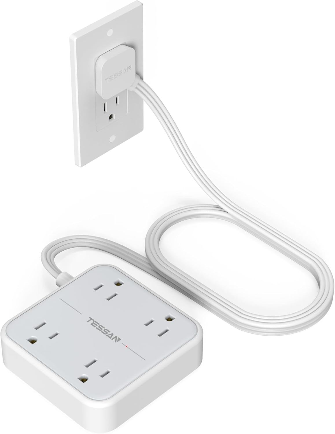 Flat Plug Power Strip with Surge Protection, 5-Foot Extension Cord, 4 Outlets and 3 USB Ports (1 USB-C), Gray