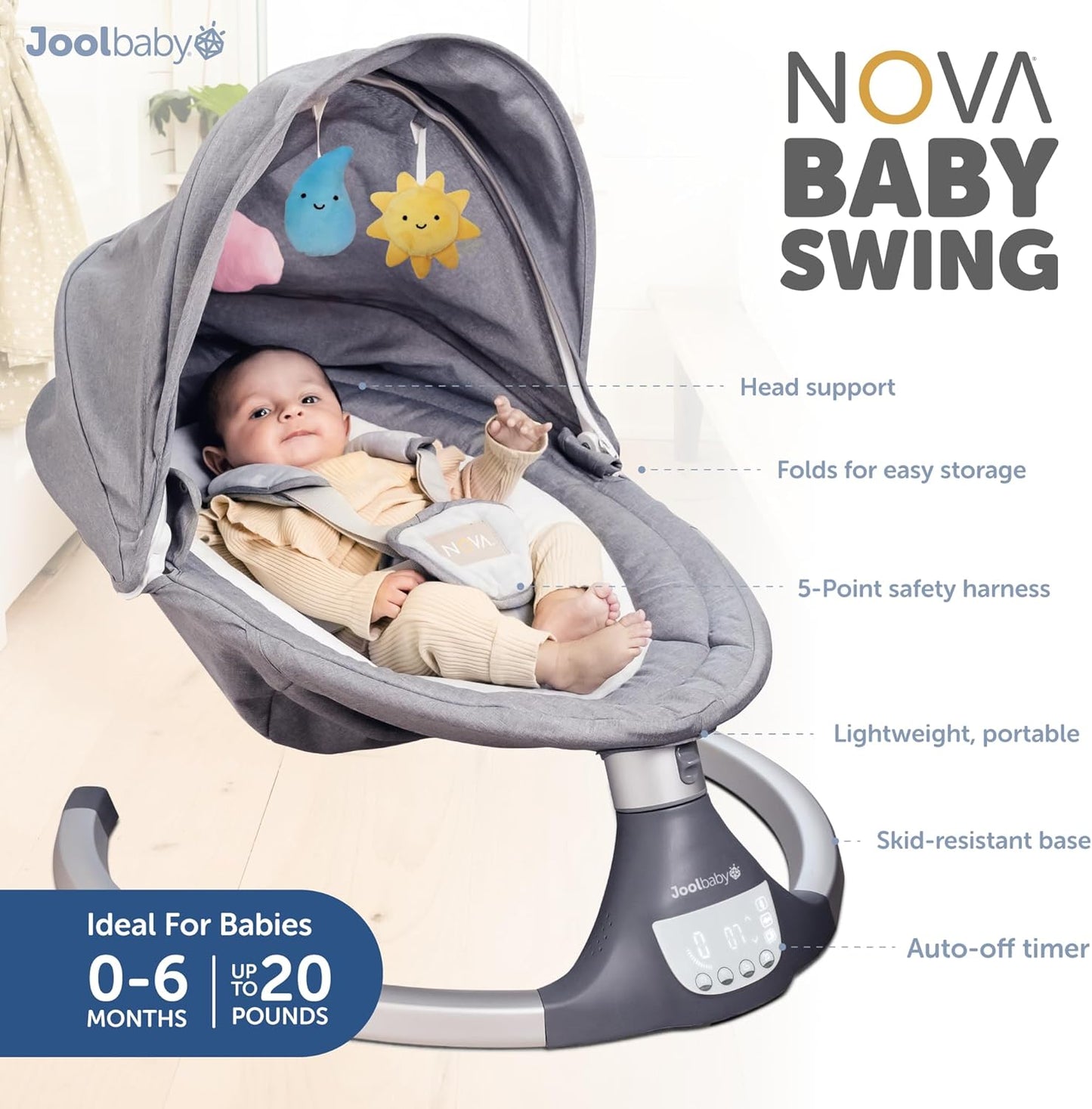 Electric Motorized Infant Swing - Bluetooth Music, 10 Preset Melodies, Remote Control - Newborns