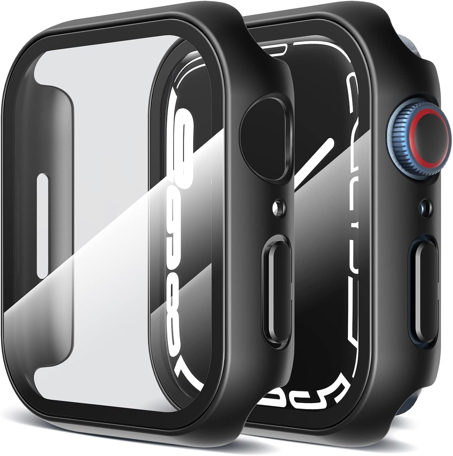 2-Pack Hard PC Case with Tempered Glass Screen Protector for Apple Watch Series 9/8/7 (45mm) - Touch Sensitive, HD Ultra-Thin, Full Protective Cover in Black