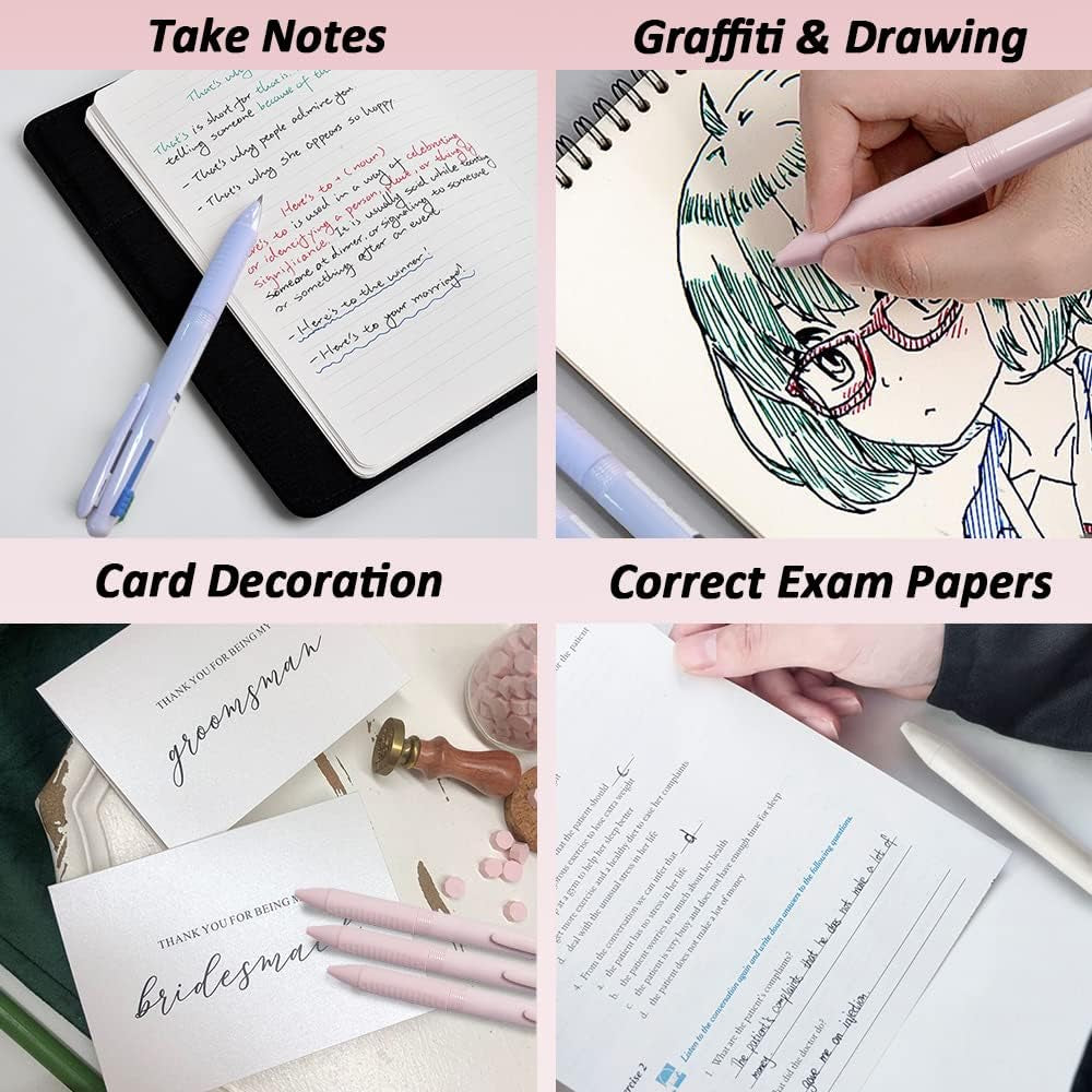 6PCS Multicolor Ballpoint Pen, 4-In-1 Retractable Ink Pens with Pen Clip, Smooth 0.5Mm Fine Point Pen for Office School Supplies Students Journaling Classroom Prizes Kids Gift