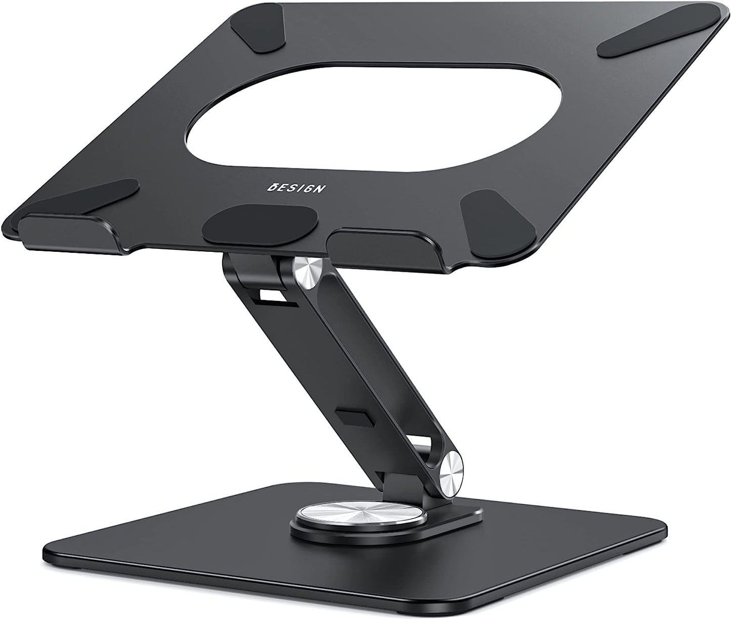 LSX7 Ergonomic Laptop Stand with 360° Rotating Base, Adjustable Riser for 10-15.6" Laptops, (Black)