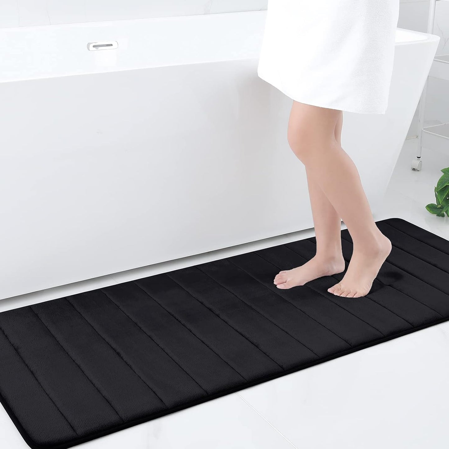 Memory Foam Non-Slip Bath Mat with Absorbent Rubber Backing for Kitchen and Bathroom Floors, 16" x 24", Black