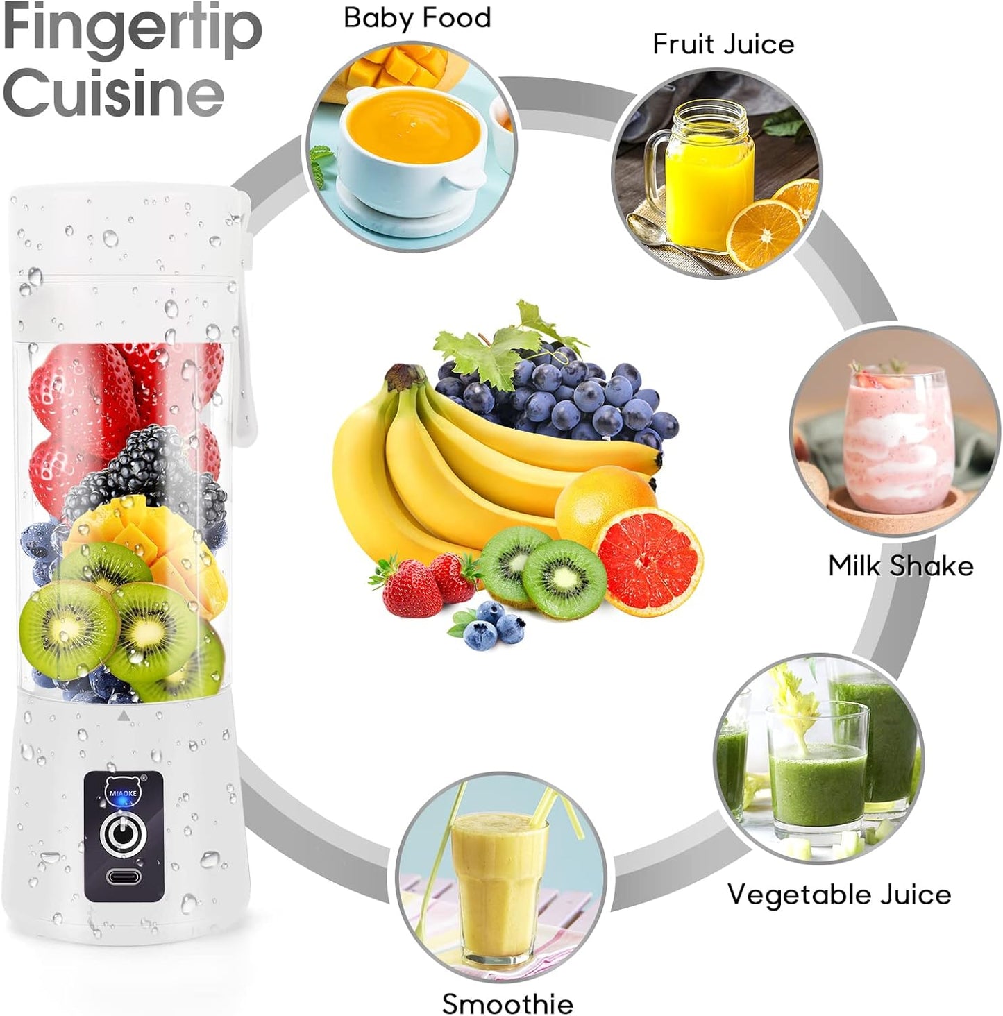 Portable USB Rechargeable Personal Blender with 3D Six-Blade Technology for Smoothies - White