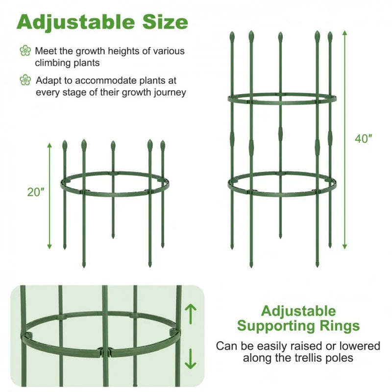 3-Pack Garden Trellis Plant Support Stands, 40/60 Inches Tall with Clips and Ties
