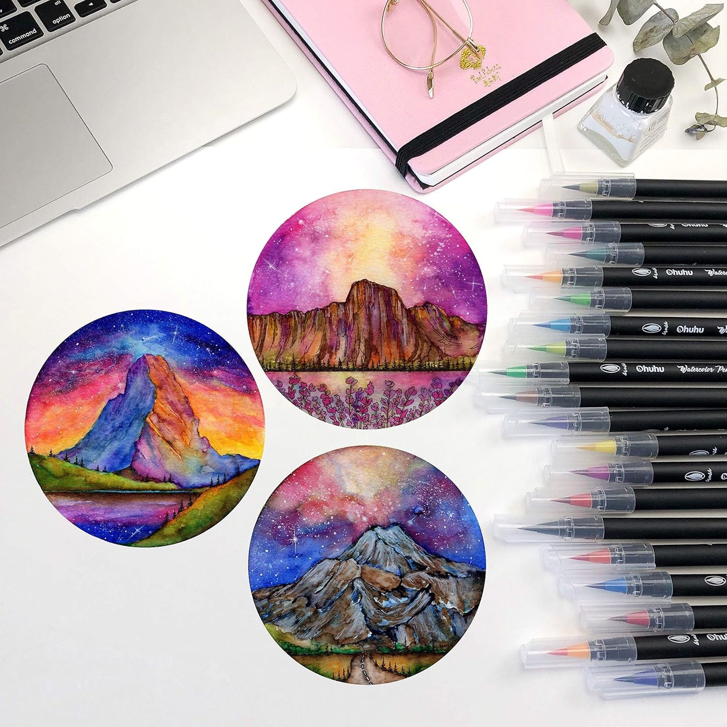 Professional Watercolor Brush Pens Set-24 Vibrant Watercolor Brush for Adult Coloring, Manga, Comic, Calligraphy Art