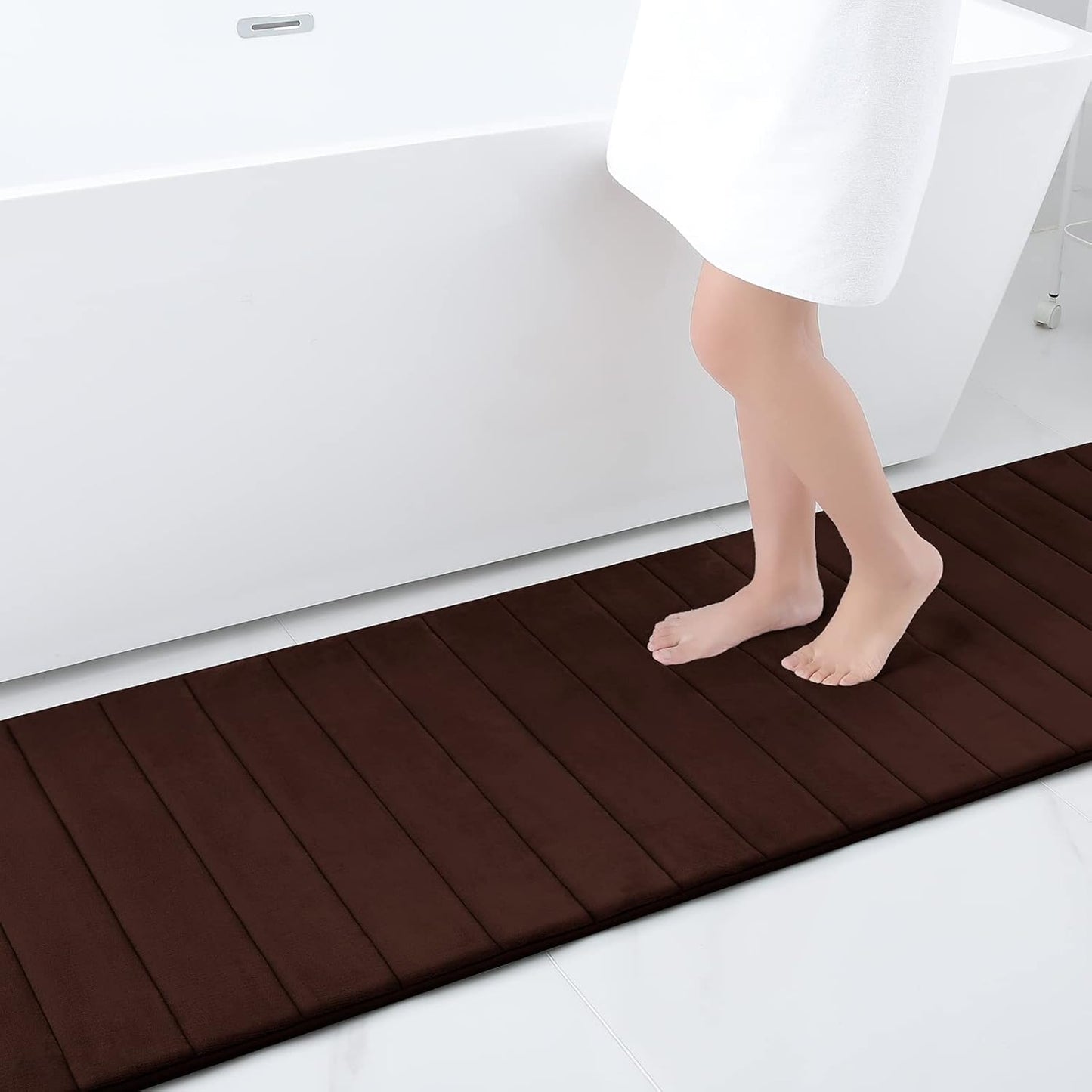 Memory Foam Non-Slip Bath Mat with Absorbent Rubber Backing for Kitchen and Bathroom Floors, 16" x 24", Black