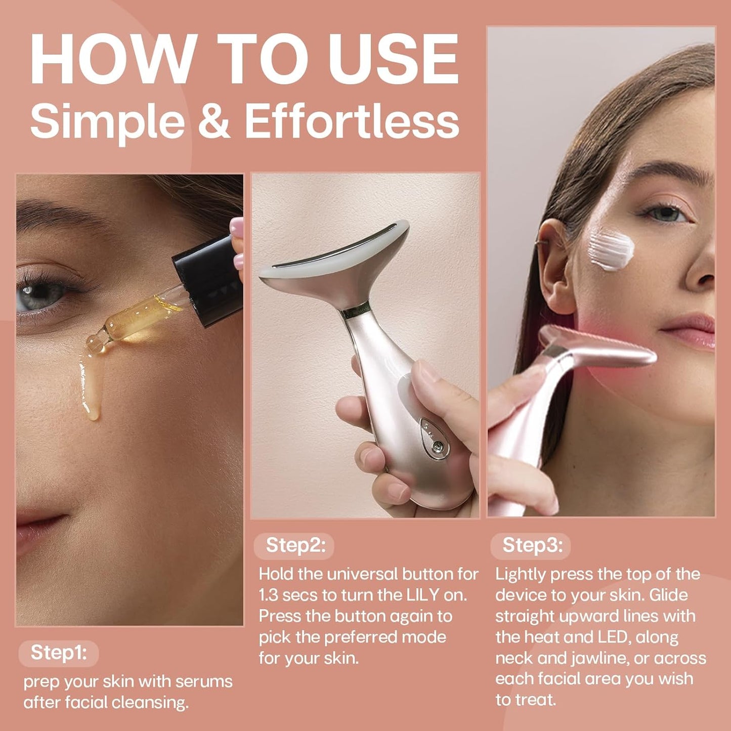 3-in-1 Skin Rejuvenation Beauty Device: Neck and Face Massager, At-Home Facial Spa Tool, and Microglow Handset in Rose Gold