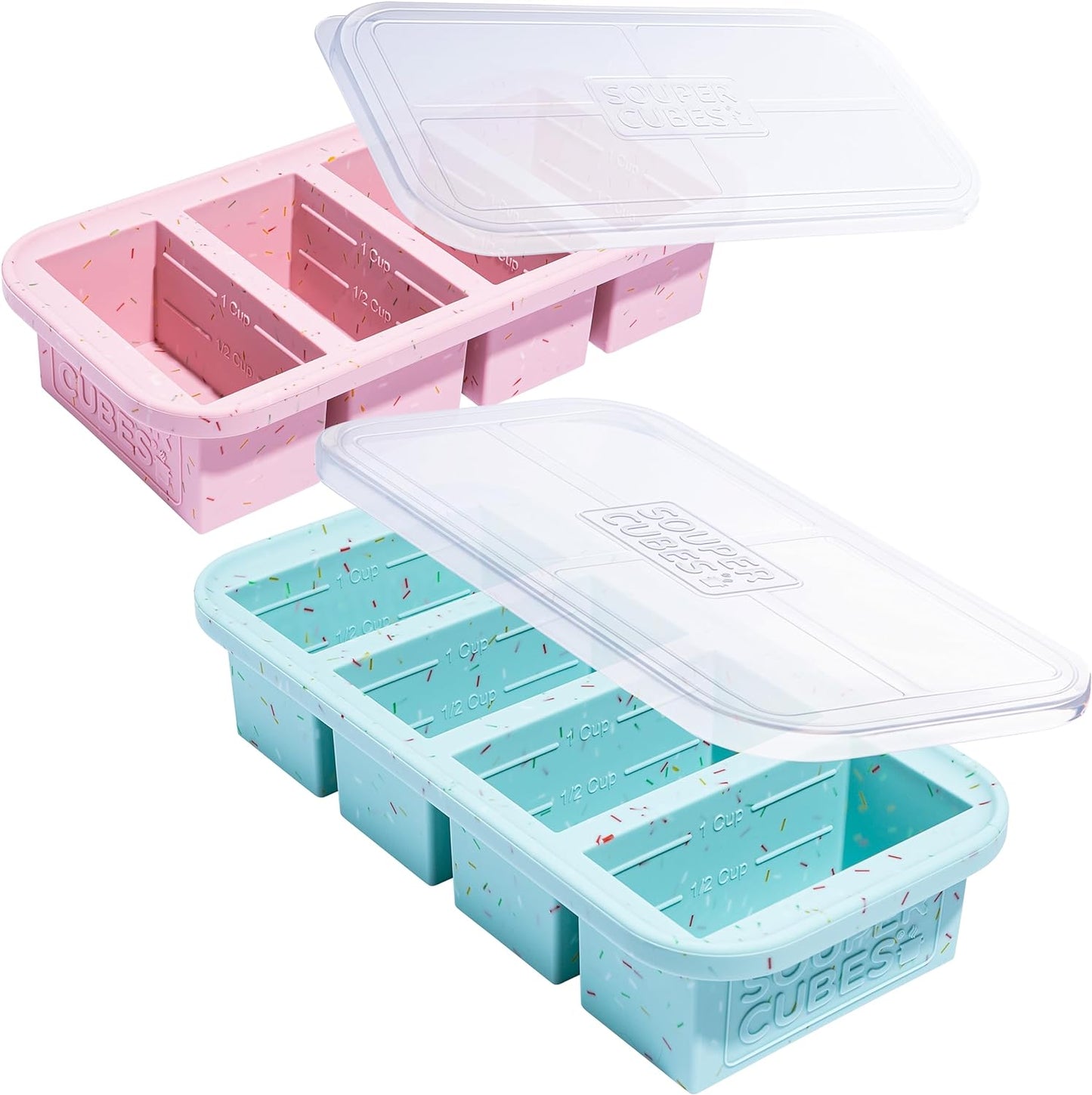 Extra-Large Silicone Freezing Tray with Lid - 1-Cup Portion Control for Soups, Broths, and Sauces, Set of 2