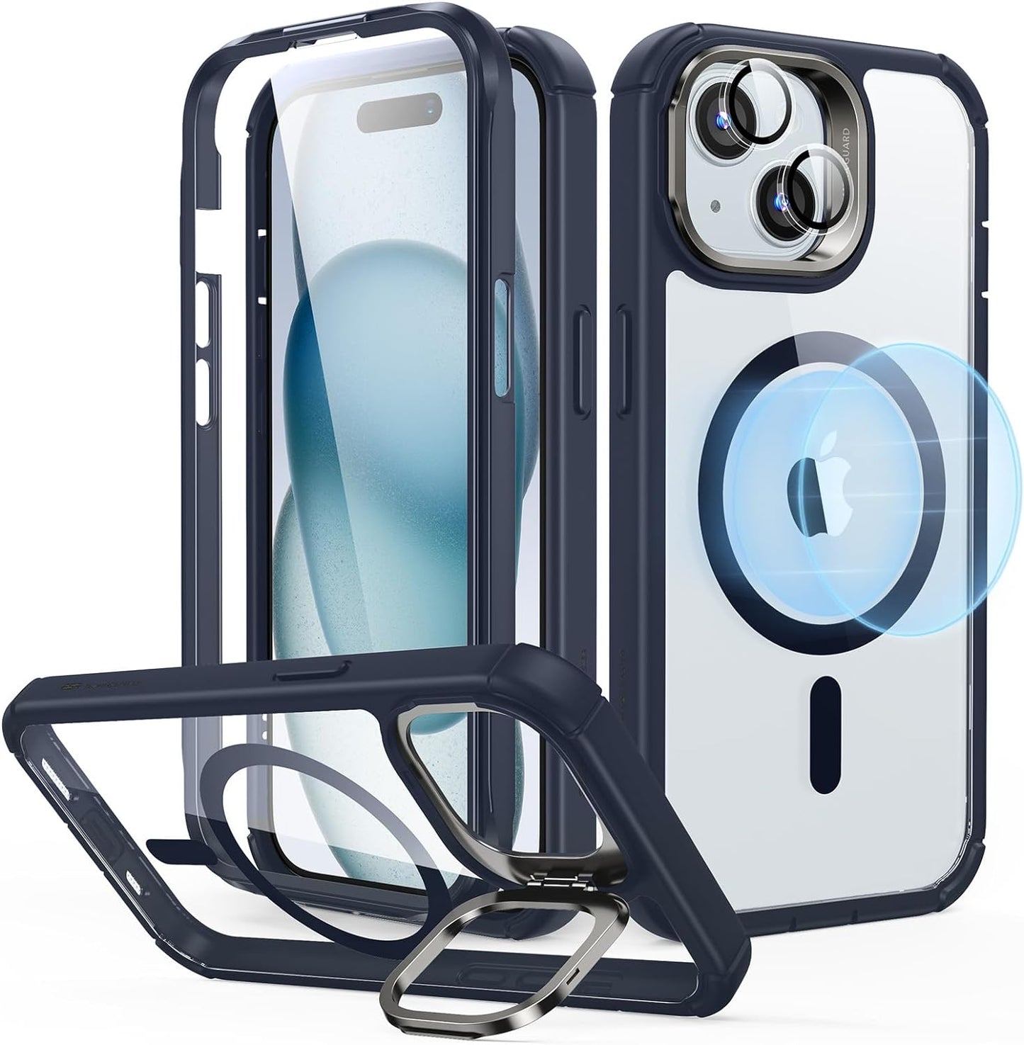 iPhone 15 Pro Max Armor Series Case: Full-Body Shockproof MagSafe Protection with Built-In Stash Stand and Individual Lens Protectors - Black