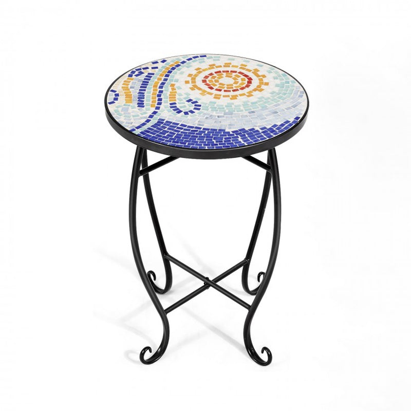 14-Inch Mosaic Round Side Table and Plant Stand for Patio, Lawn, and Garden