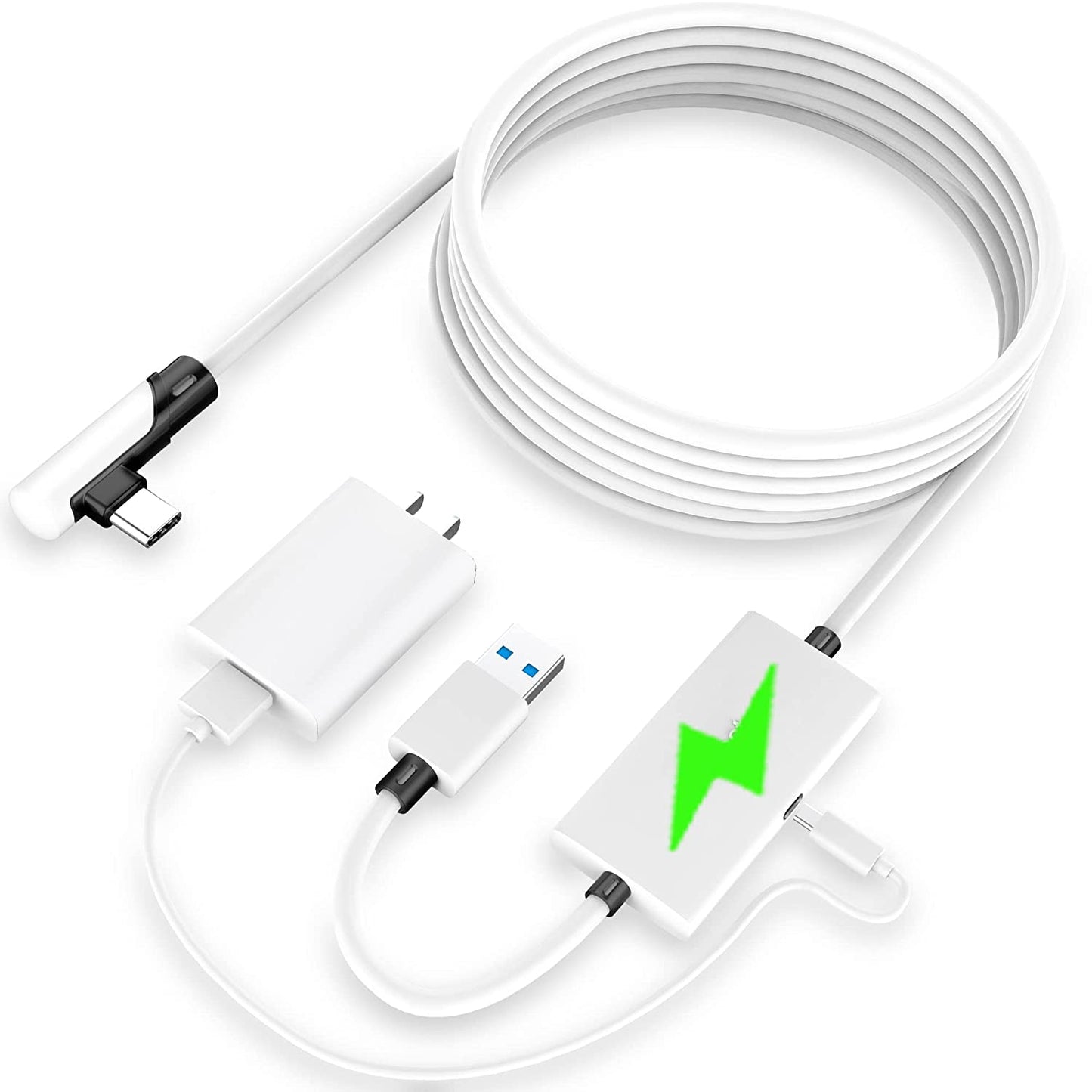 16FT Oculus Quest 2 Link Cable with Separate Charging Port, USB 3.0 Type A to C, Ultra-Durable Design for VR Headset and Gaming PC - White
