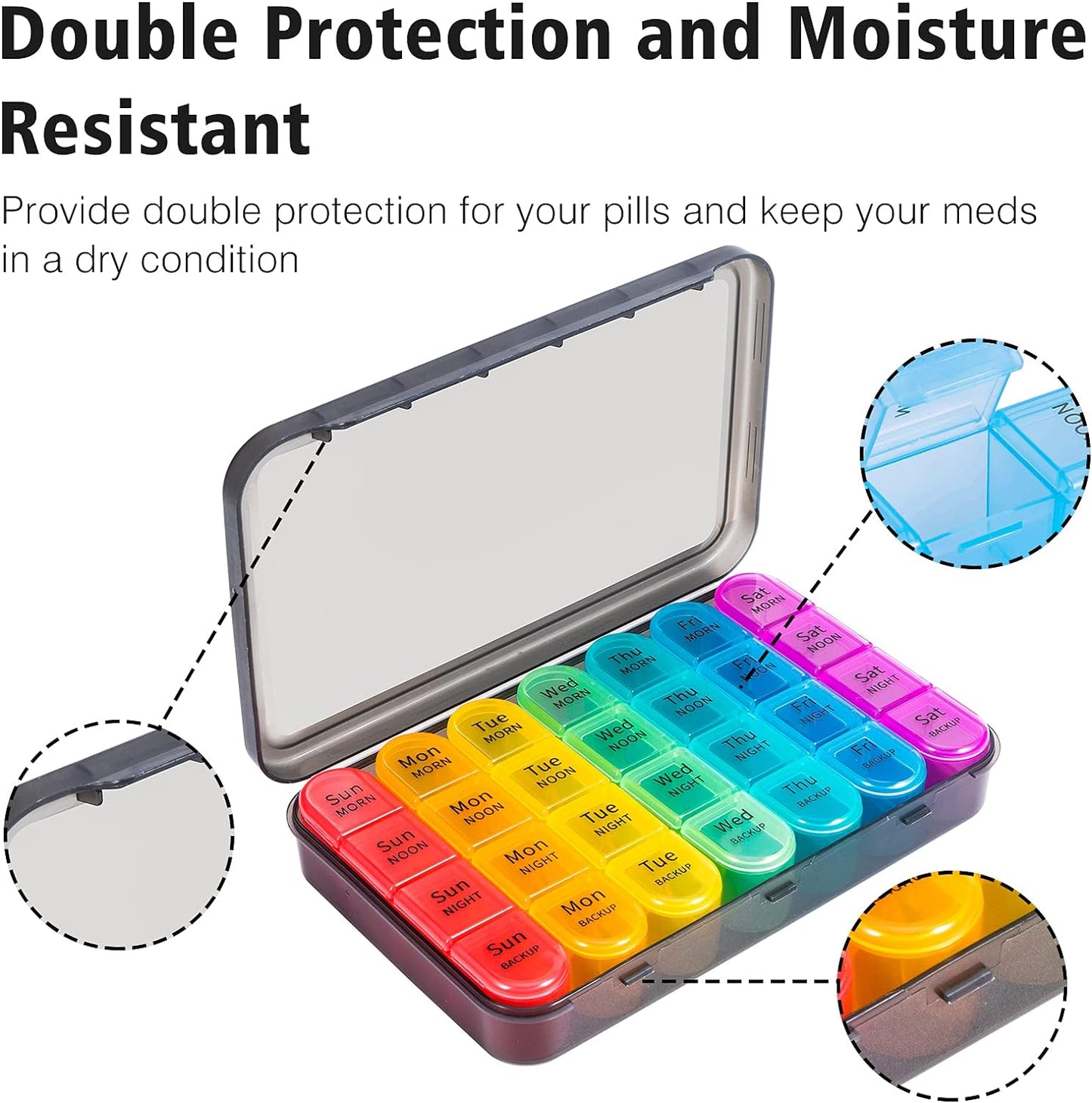Weekly Pill Organizer with Four Compartments, 7-Day Medication Management System for Vitamins and Medications