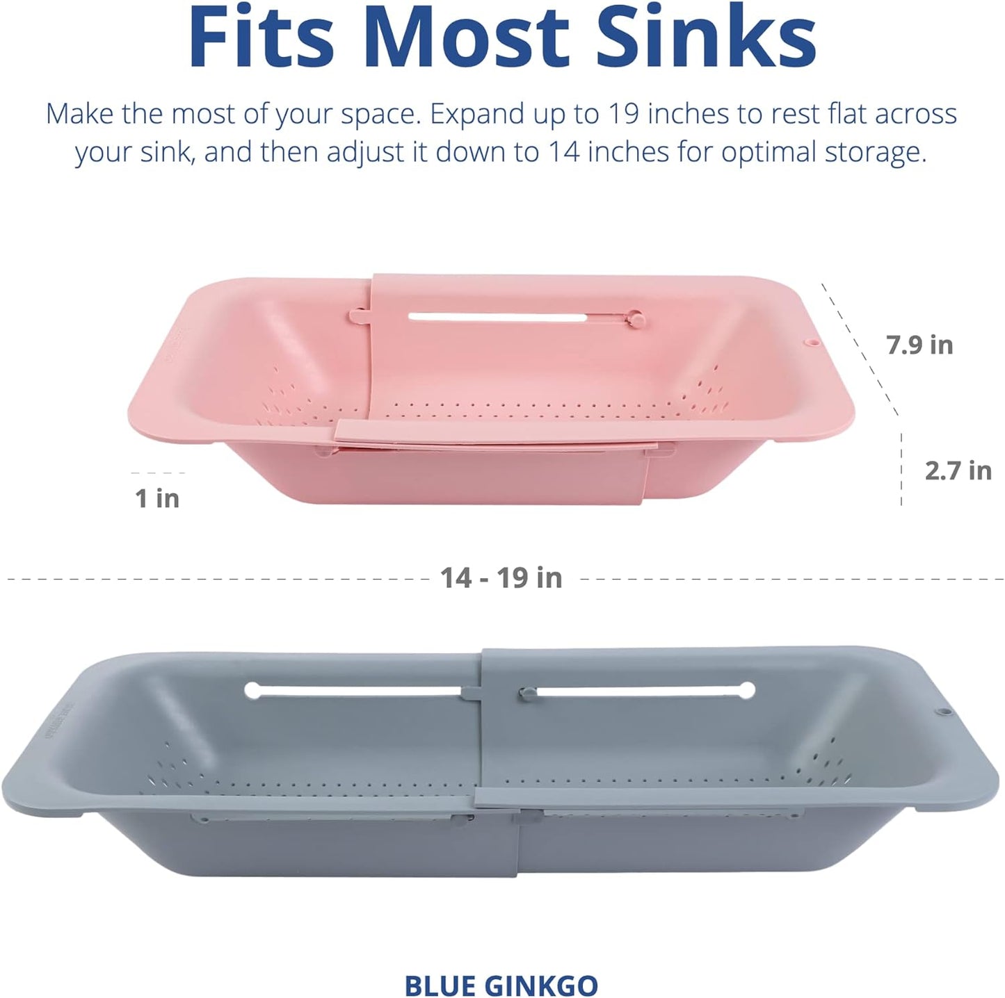 Sink Colander Baskets Set (Pack of 2) for Washing Vegetables and Fruits, Draining Cooked Pasta, and Drying Dishes - Extendable Design - Essential Kitchen Accessories (Grey & Pink)