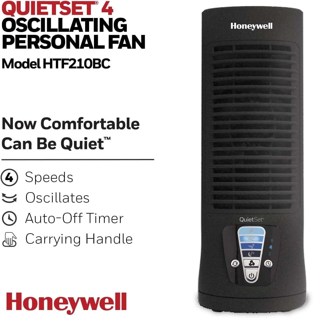 13" Oscillating Personal Desk Fan - Compact Mini Tower Design, Portable with User-Friendly Controls and 4 Speed Settings, Black