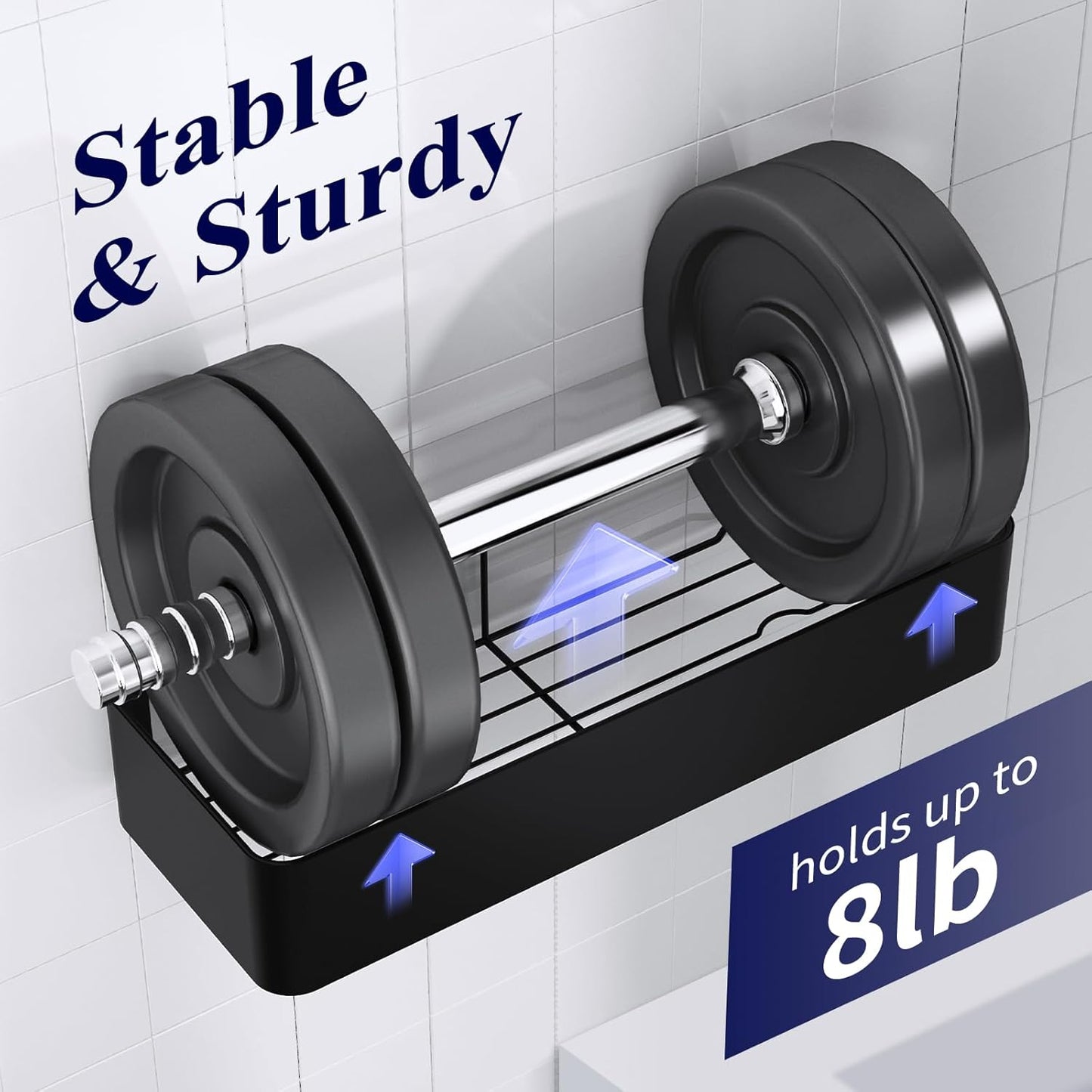Set of 2 Adhesive Shower Caddies - Rustproof, Drill-Free Organizers with Elegant - Black