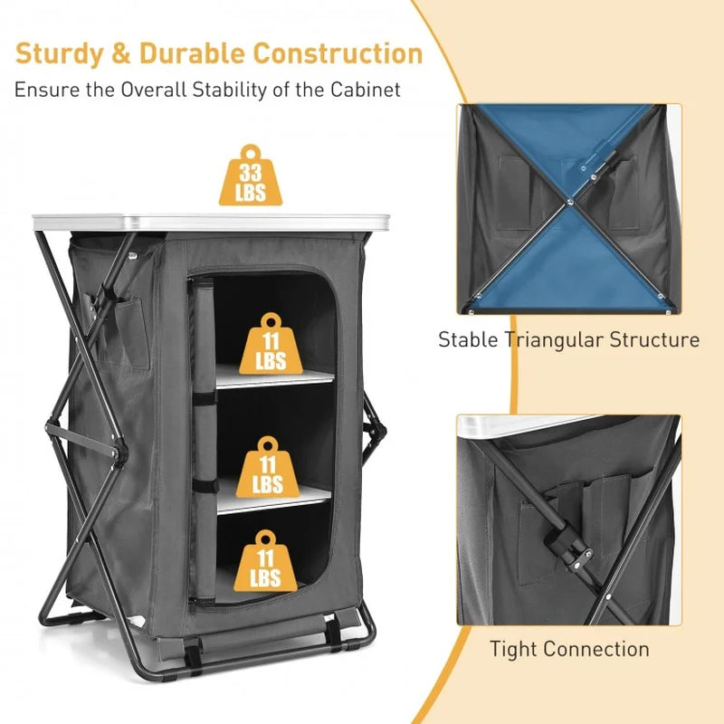 Compact Folding Pop-Up Storage Cabinet for Camping with Carry Bag
