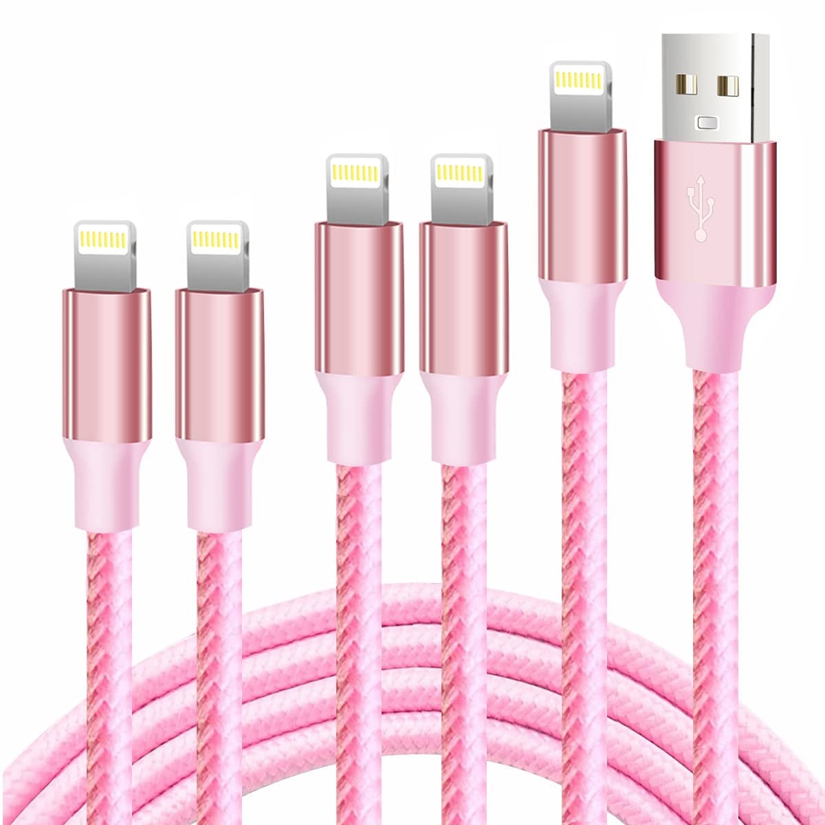 Iphone Charger, 5 Pack 3/3/6/6/10FT Apple Mfi Certified USB Lightning Cable Nylon Braided Fast Charging Cord Compatible for Iphone - Black
