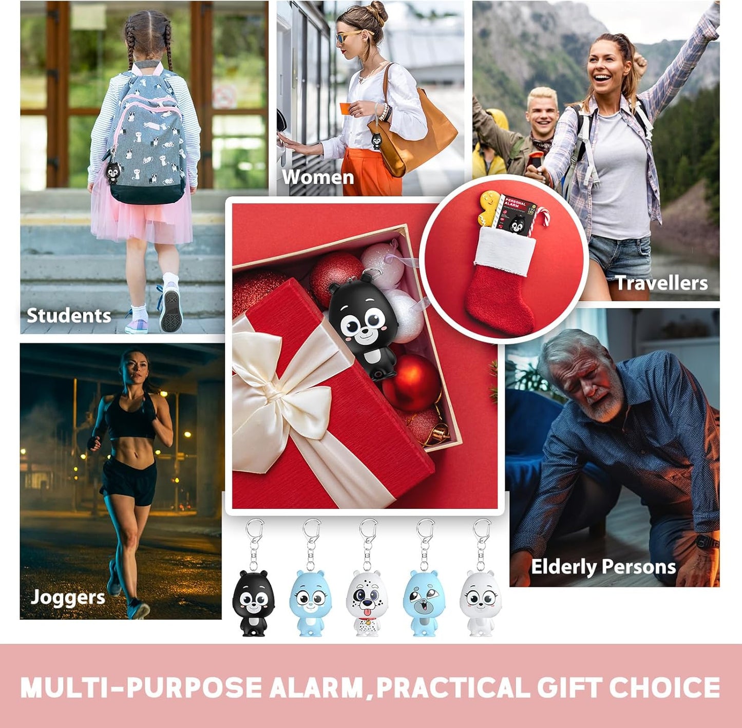 Personal Safety Alarm -Women, Children, Seniors - 130dB Siren Strobe Light, Rechargeable, Low Battery Alert - Keychain Design (Black)
