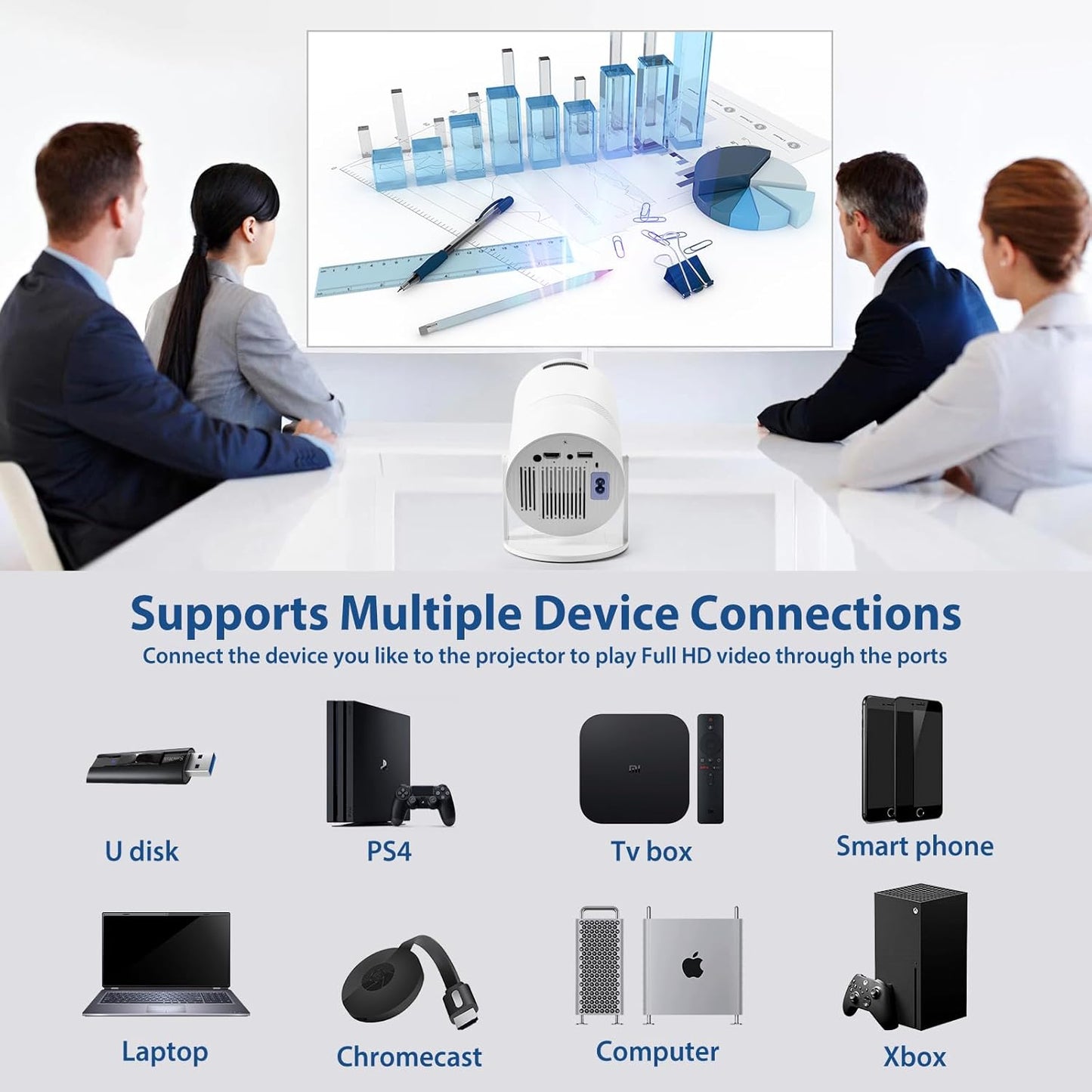 Mini Projector with WiFi 6 and Bluetooth 5.0, Featuring Android 11 OS, Automatic Keystone Correction, 180 Viewing Angle, 130-Inch Display