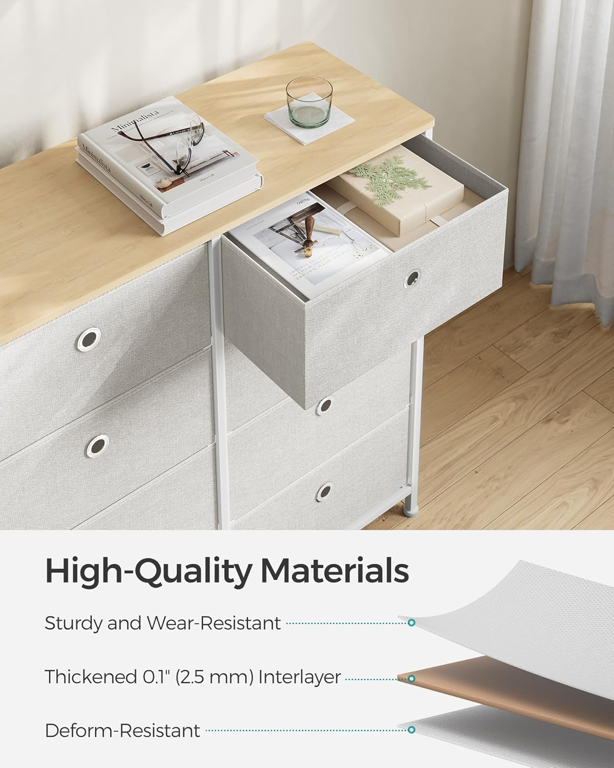 Storage Dresser with Eight Fabric Drawers for Closet Organization