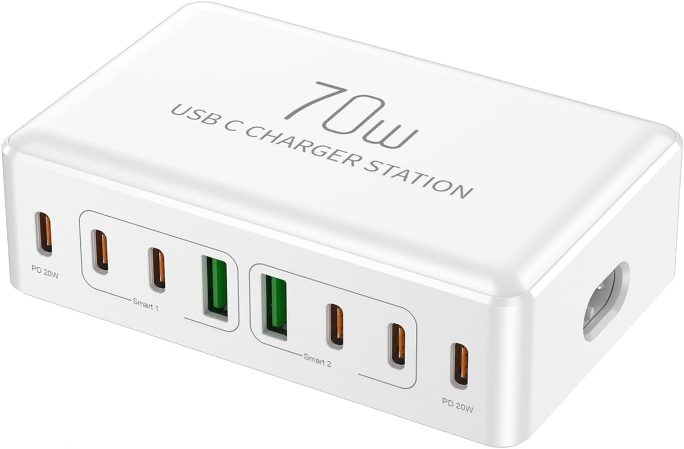 70W Multiport USB-C Charging Station with PD3.0 Fast Charge Port - Smart Power Adapter for iPhone, iPad, Samsung, and More
