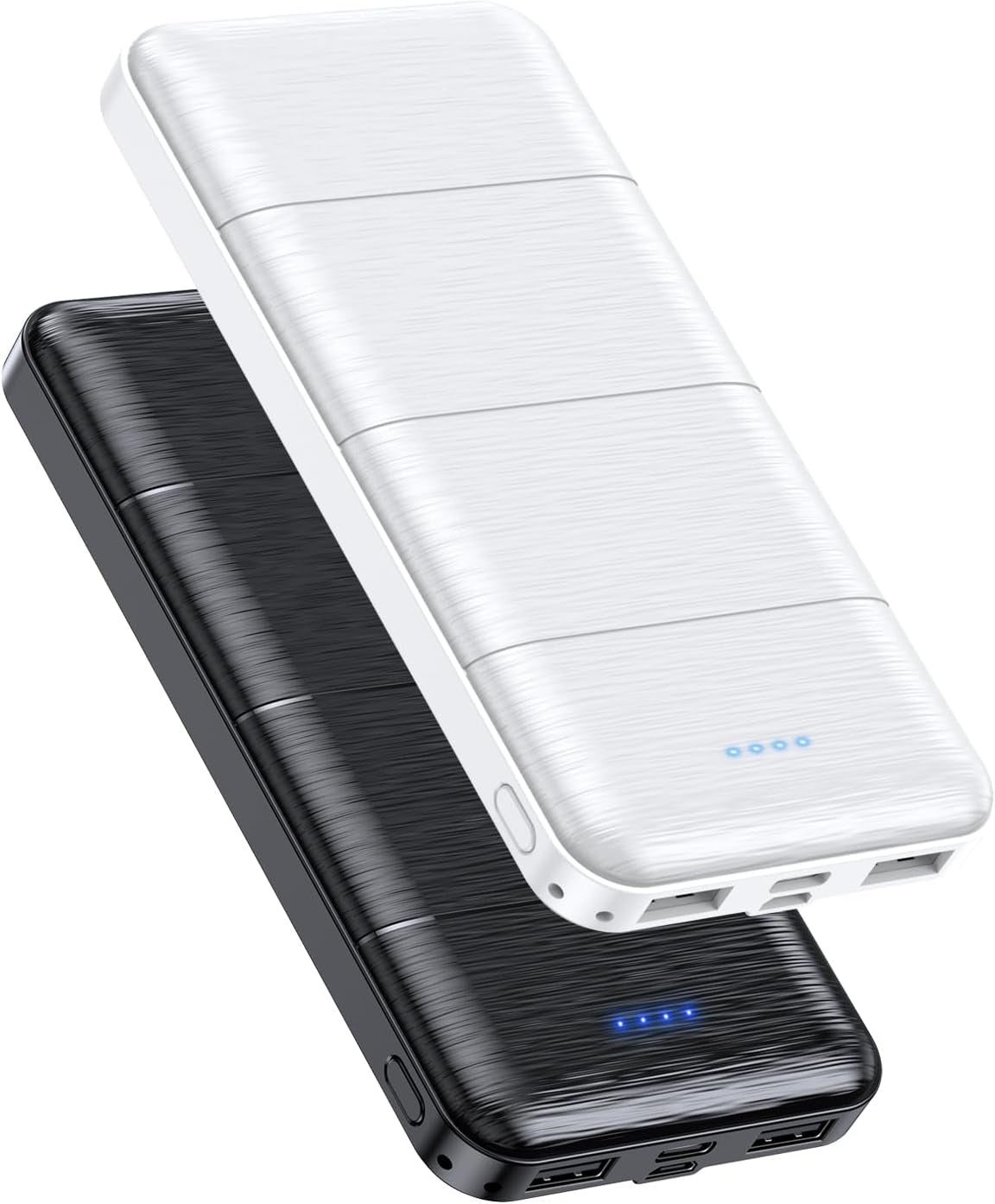2 Pack 15000mAh Dual USB Fast Charging Power Banks - Portable Charger Power Bank - Compatible with Smartphones and All USB Devices (Deep Black and White)
