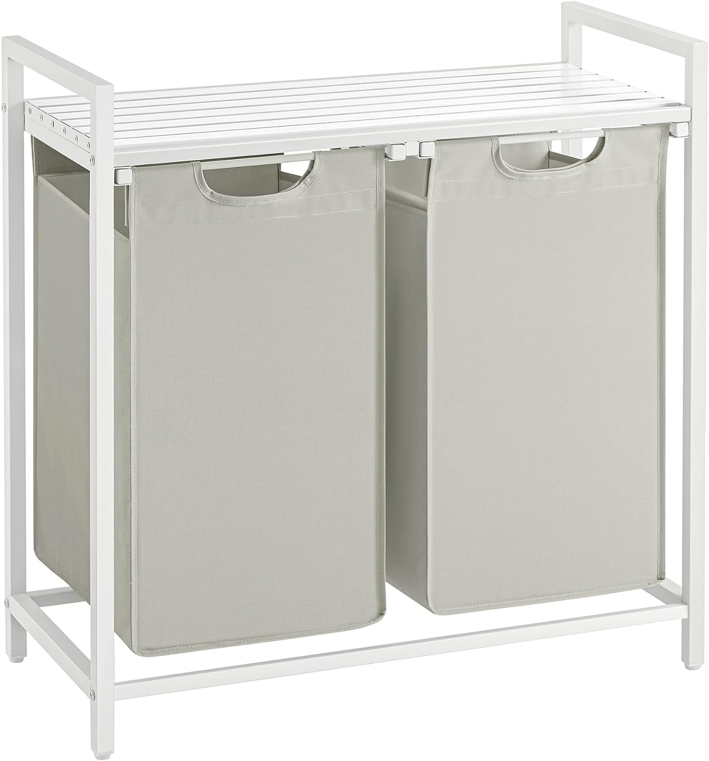 Rustic Brown and Black Laundry Hamper with Metal Frame, Dual Pull-Out Removable Bags, and Shelf - (46L), 28.8 x 13 x 28.4 Inches