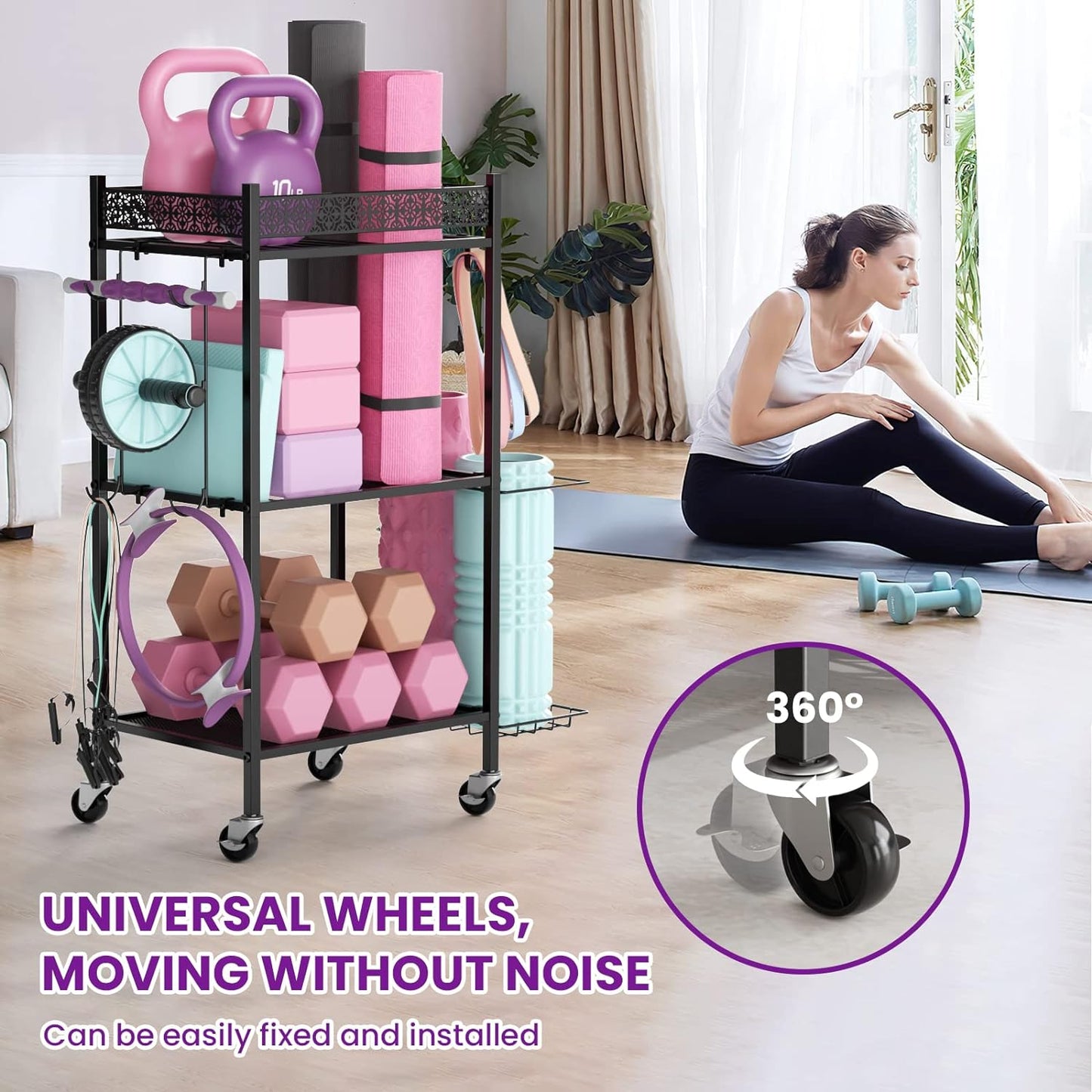 Yoga Mat and Equipment Storage Rack - Metal Organizer for Home Gym and Fitness Gear
