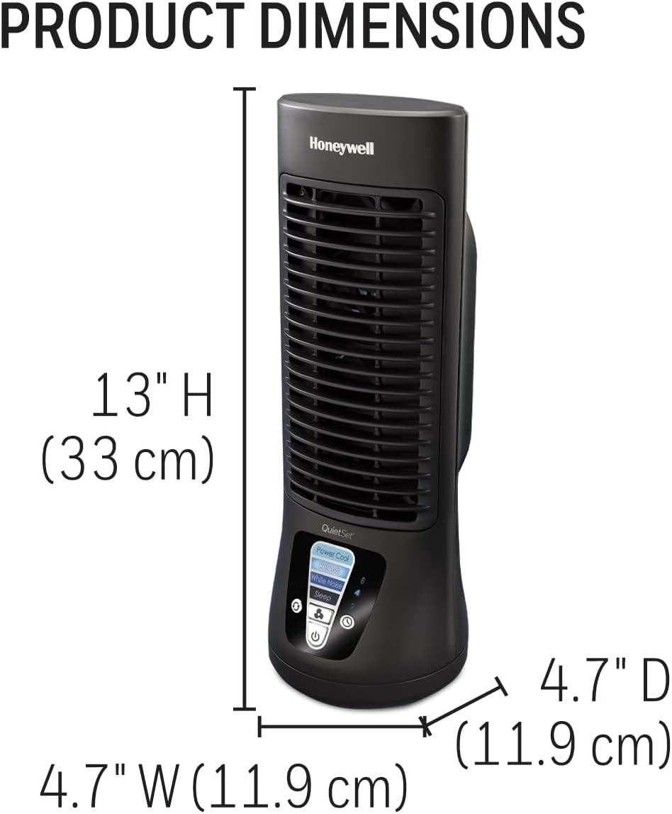 13" Oscillating Personal Desk Fan - Compact Mini Tower Design, Portable with User-Friendly Controls and 4 Speed Settings, Black
